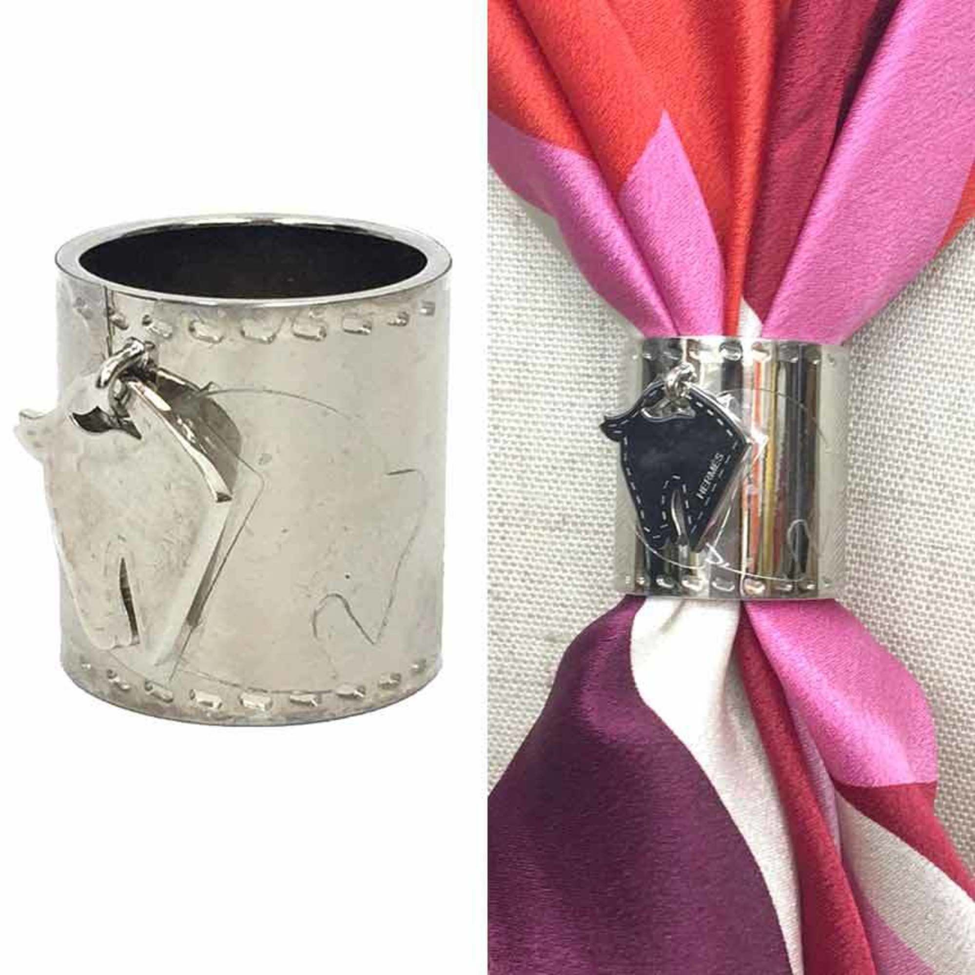 image of Hermes Horse Charm Scarf Ring Silver Color, Women's