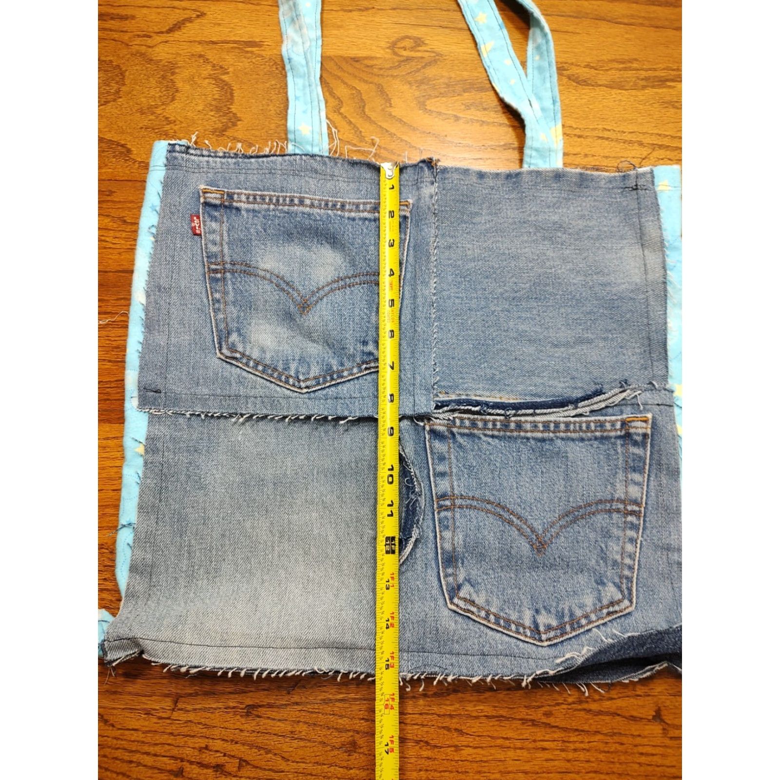 Market Blue Jean Denim Purse Upcycled Handmade Moon Small Market Tote Purse Craft Bag Size 28" / US 6 / IT 42 - 4 Thumbnail