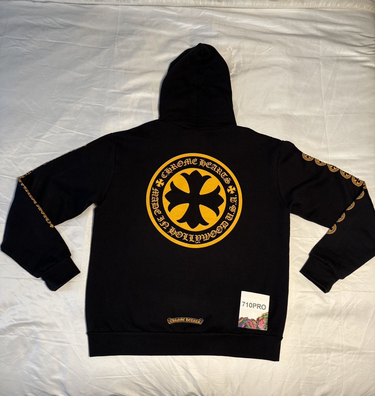 image of Chrome Hearts Hollywood Yellow Cross Plus Hoodie Small in Black, Men's