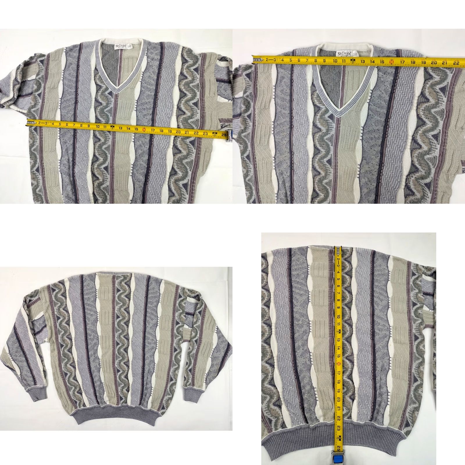 Vintage VINTAGE ST CROIX Cardigan Sweater Abstract Knit Men L Beige Taupe Cotton Blend V-Neck Mens Cardigan Size US L / EU 52-54 / 3 - 8 Thumbnail