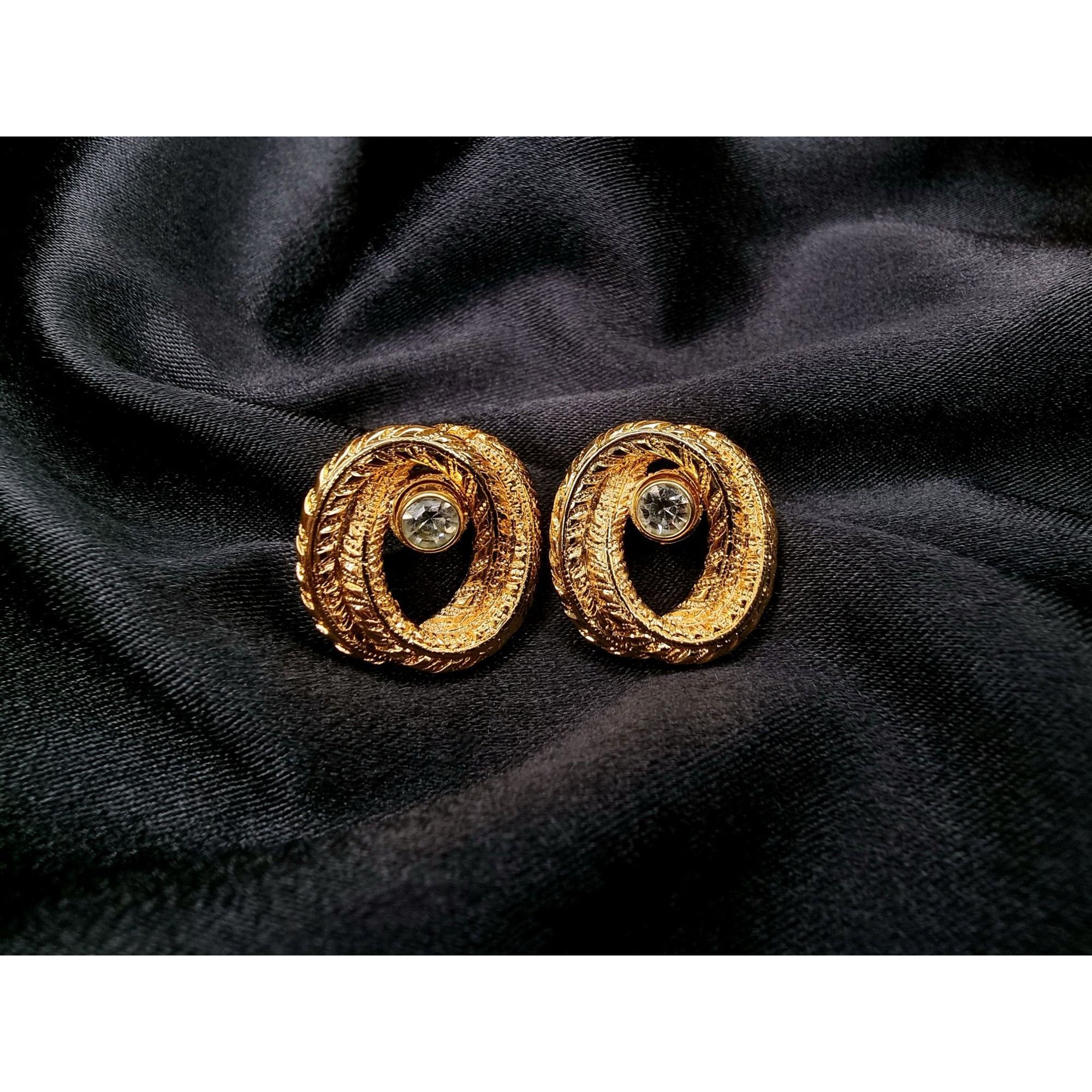 Kenneth Jay Lane Vintage 1990S Kjl Gold-Tone Oval Earrings With Rhinestone C Size ONE SIZE - 1 Thumbnail