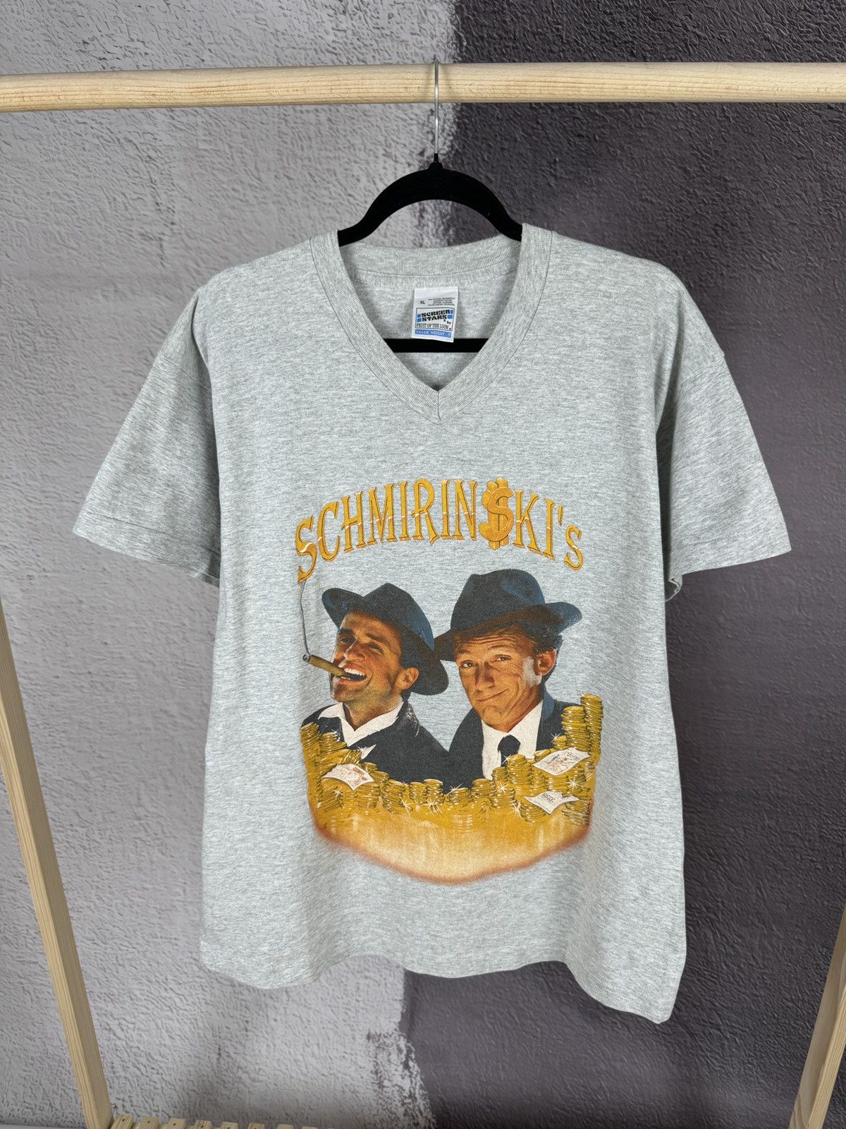 Vintage Vintage 90s Schmirinskis signed v-neck band tee shirt Size US XL / EU 56 / 4 - 1 Thumbnail