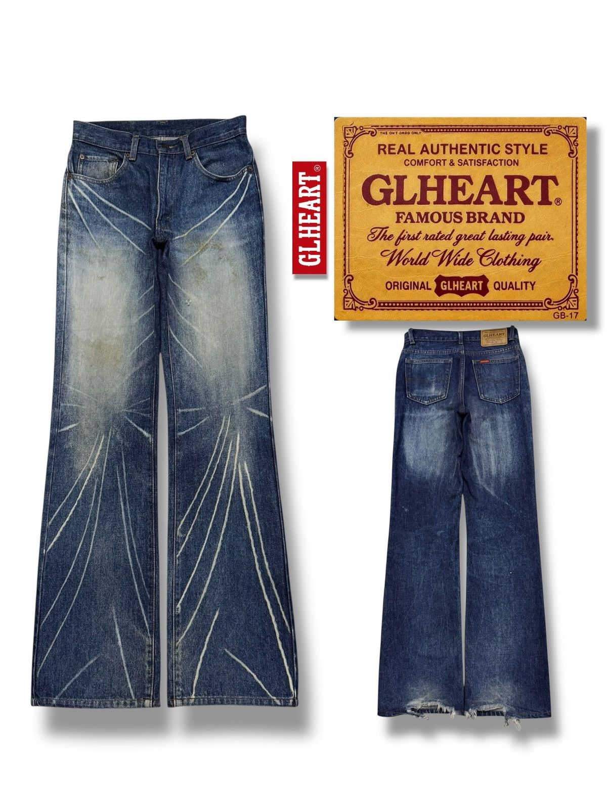 Vintage 00s GL Heart Japanese Archive Whisker Denim Jeans 28