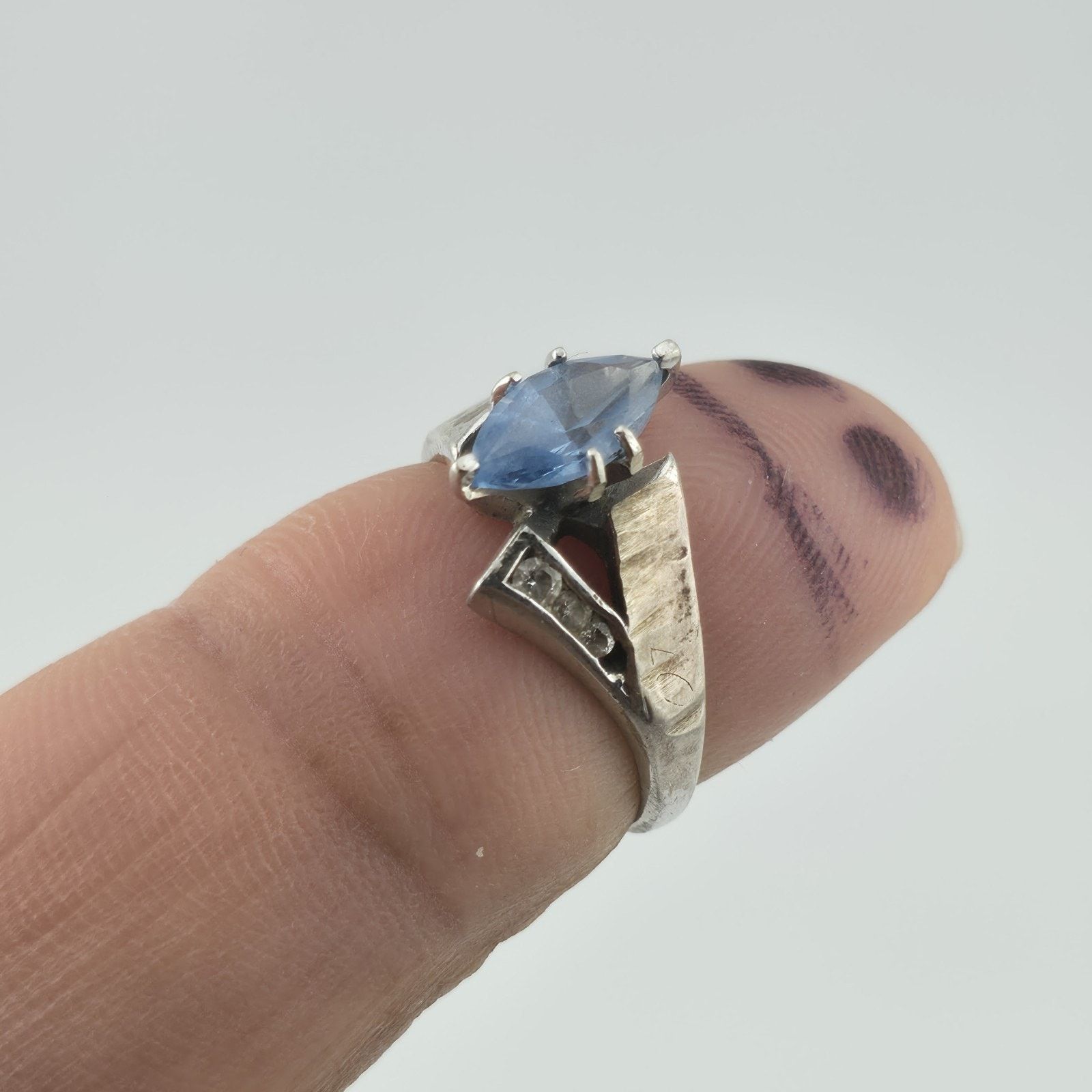 Other Sterling Silver Blue Marquise Stone Ring Art Deco 6.25 Size ONE SIZE - 3 Thumbnail