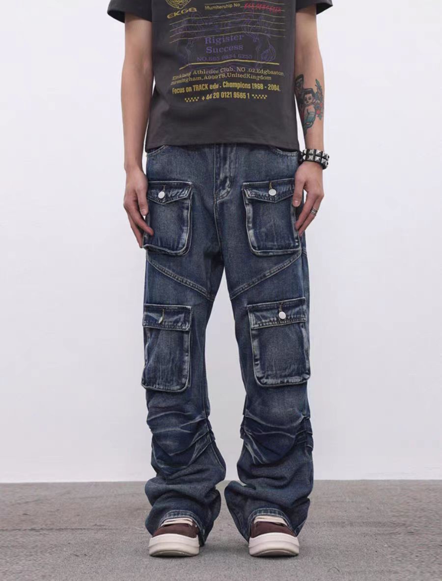 Japanese Brand × Jean Aged washed baggy multi-pocket design jeans Size US 34 / EU 50 - 4 Thumbnail