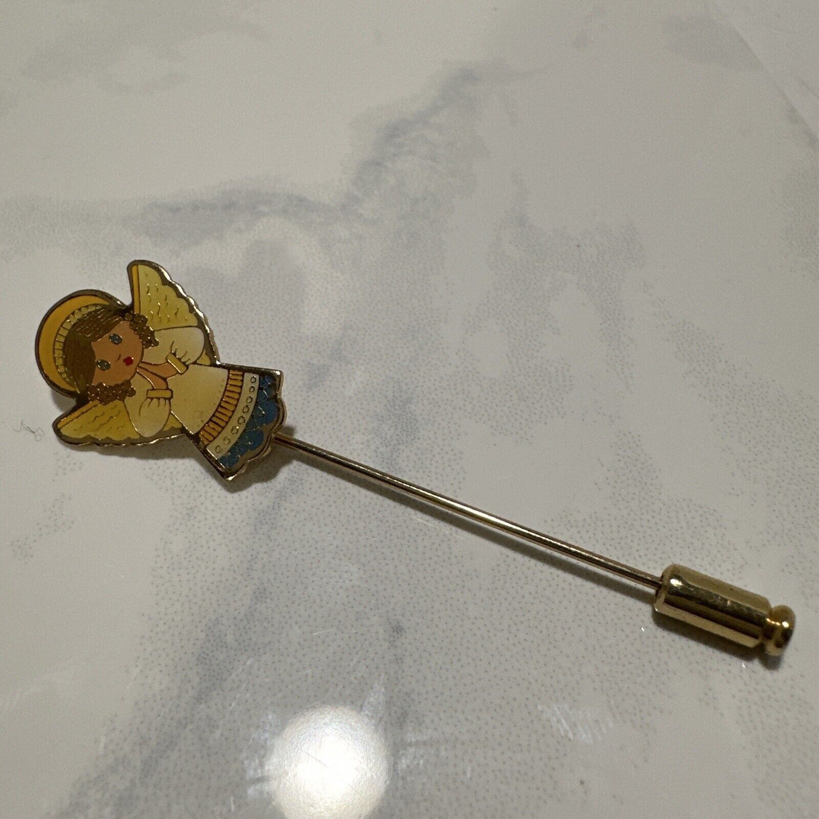 Vintage SWIP 1980 Enamel Cloisonne Praying Angel Stick Pin Lapel Size ONE SIZE - 4 Thumbnail