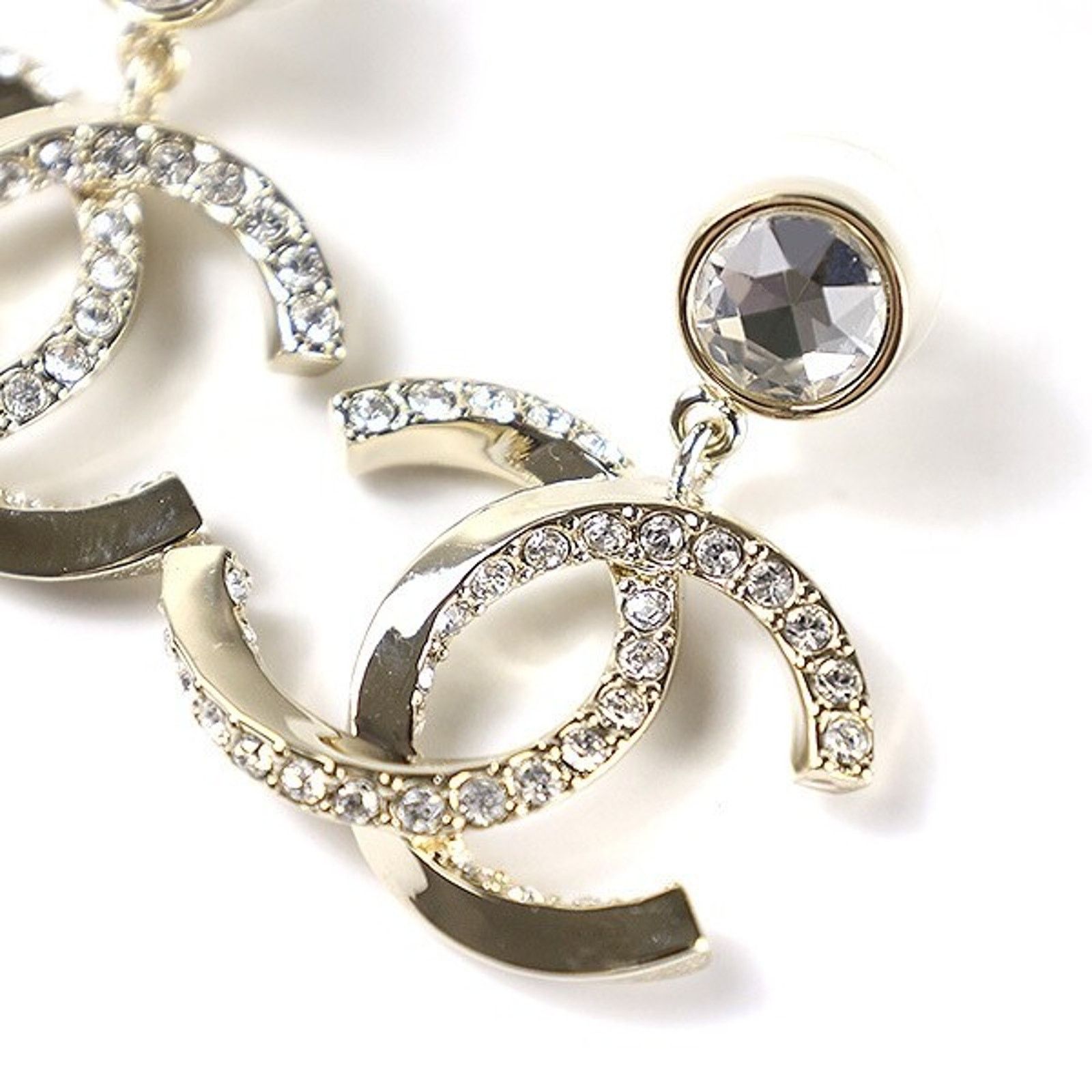 Chanel Chanel Gold Crystal Statement Stud Pendant Drop Earrings Size ONE SIZE - 4 Thumbnail