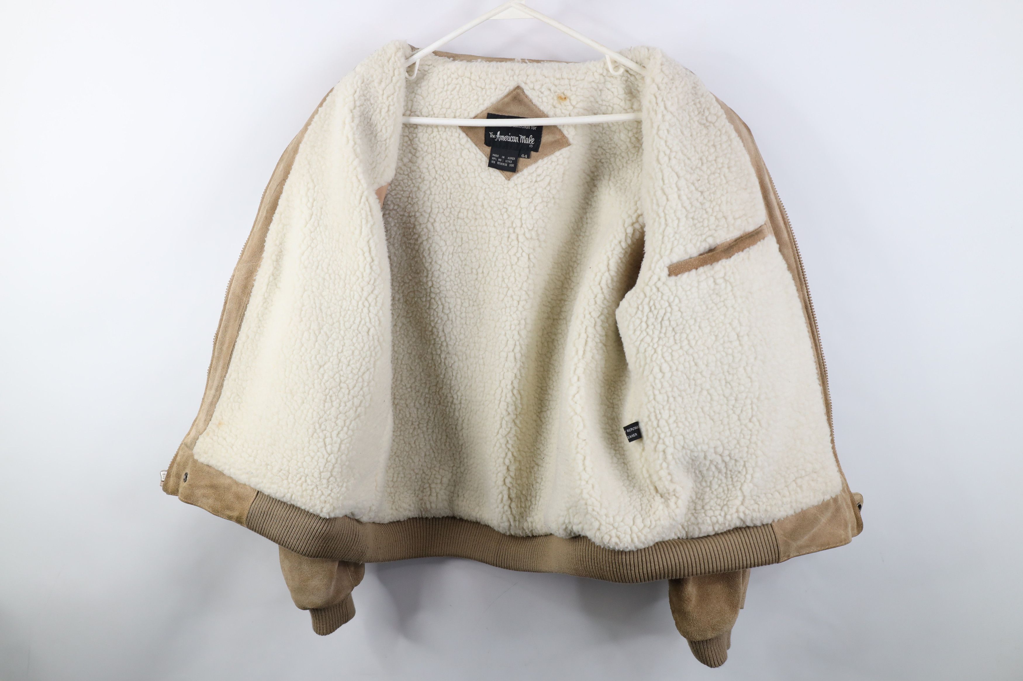 Vintage Vintage 70s Fleece Lined Suede Leather Bomber Jacket Beige Size US XXL / EU 58 / 5 - 10 Thumbnail