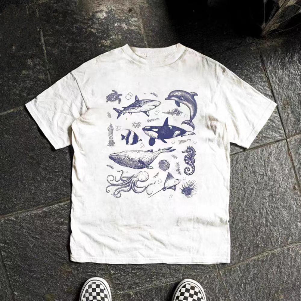 Vintage Whale pattern casual vintage cotton t-shirt Size US M / EU 48-50 / 2 - 1 Thumbnail
