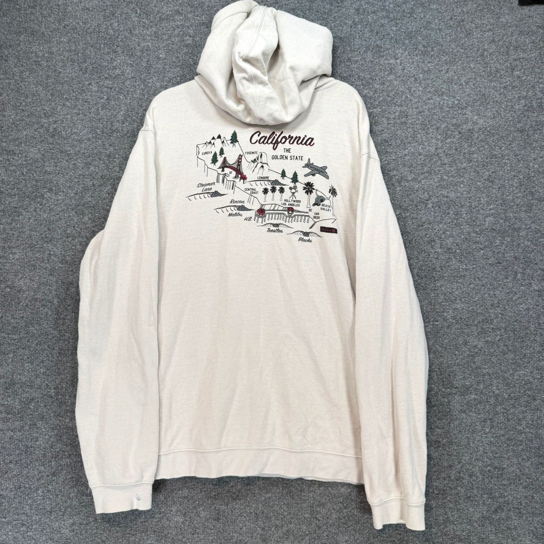 Hurley Hurley Hoodie Mens XL Cream Graphic Pullover Fleece Kangaroo Pocket Drawstring Hooded Pockets Graphic Print Size US XL / EU 56 / 4 - 2 Thumbnail