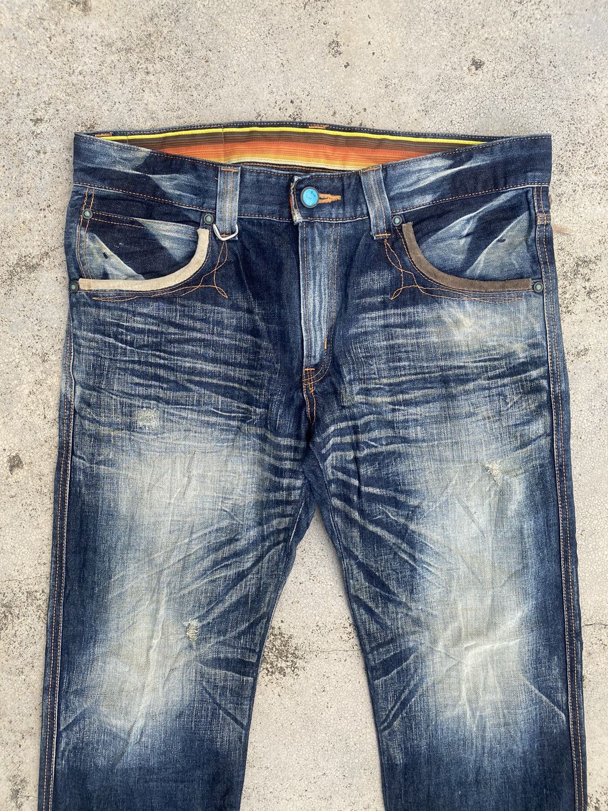 Edwin × Japanese Brand × Vintage Vintage y2k Edwin Blue Trip Faded Claw Mark Denim Jeans Size US 36 / EU 52 - 2 Thumbnail
