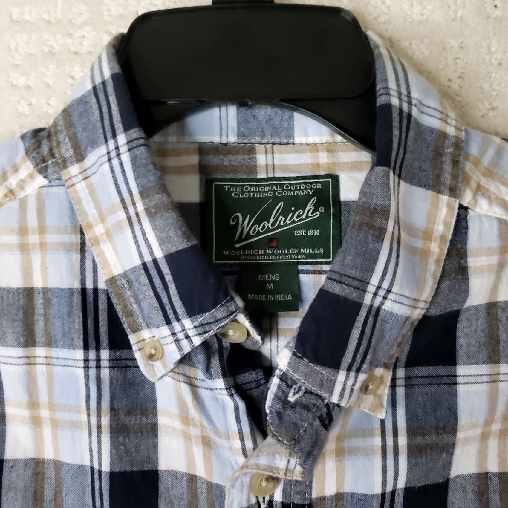 Vintage Woolrich Button-Up Shirt Mens M Blue White Plaid Short Sleeve Pocket Cotton Size US M / EU 48-50 / 2 - 6 Thumbnail