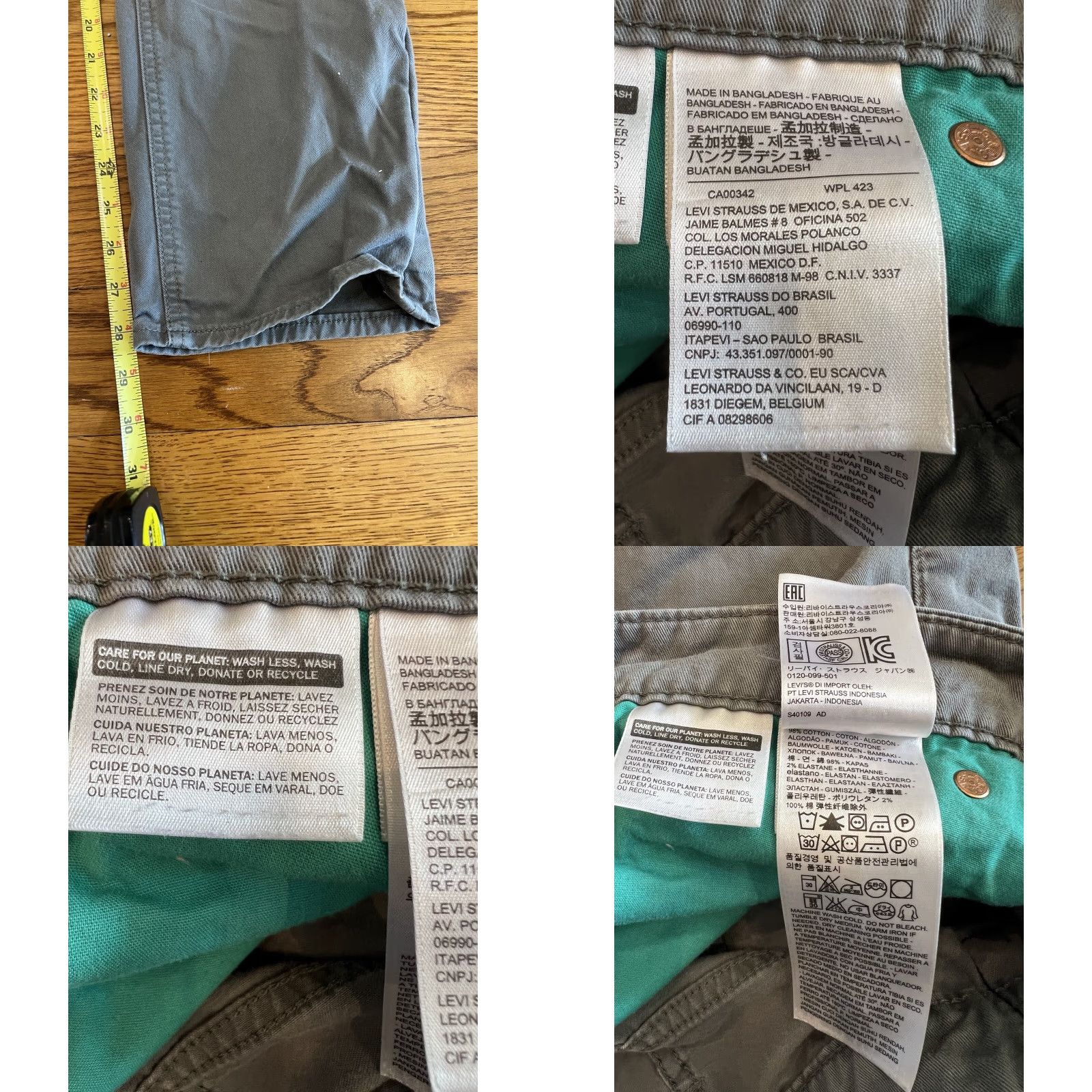 Levi's Levi's 511 Jeans Mens 36x30 Gray Wash Slim Tapered Leg Stretch Denim 5-Pocket Zip Button Size US 36 / EU 52 - 8 Thumbnail