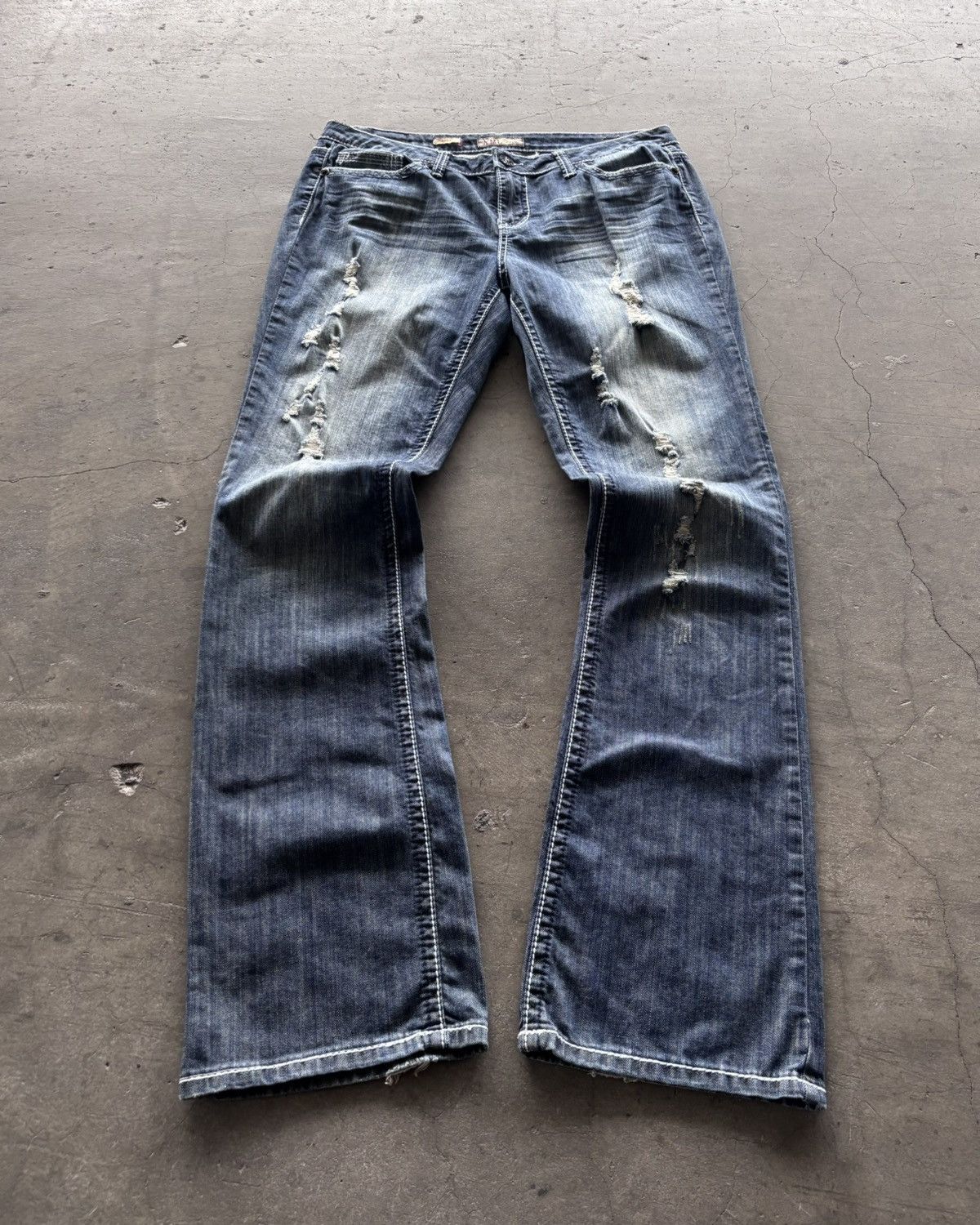 If Six Was Nine × KMRii × Le Grande Bleu (L.G.B.) 14th addiction Kmrii Style Trashed Flared Denim Jeans Size US 31 - 1 Thumbnail