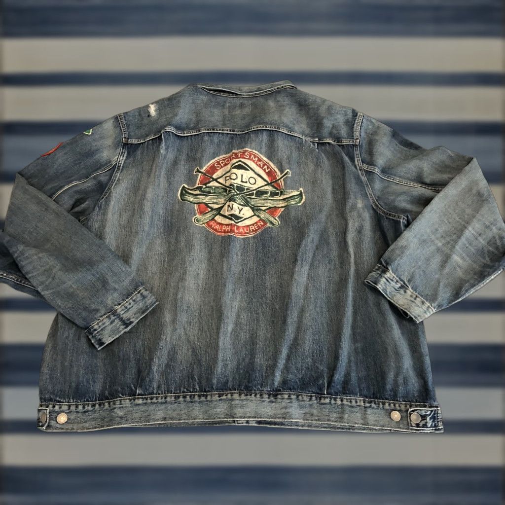 Polo Ralph Lauren VINTAGE Polo Ralph Lauren Sportsman Trucker Denim Jean Jacket USA Flag 3XLT NWT Size US XXL / EU 58 / 5 - 1 Thumbnail