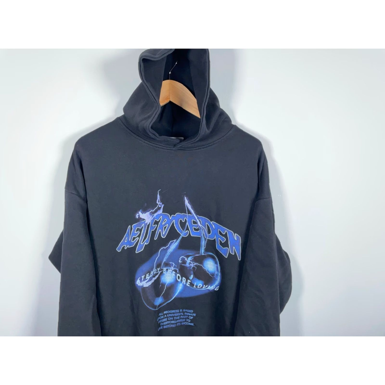 Vintage Aelfric Eden Hoodie Mens L Black Oversized Graphic Print Crew Neck Pullover Heavyweight Sweatshirt Size US L / EU 52-54 / 3 - 4 Thumbnail