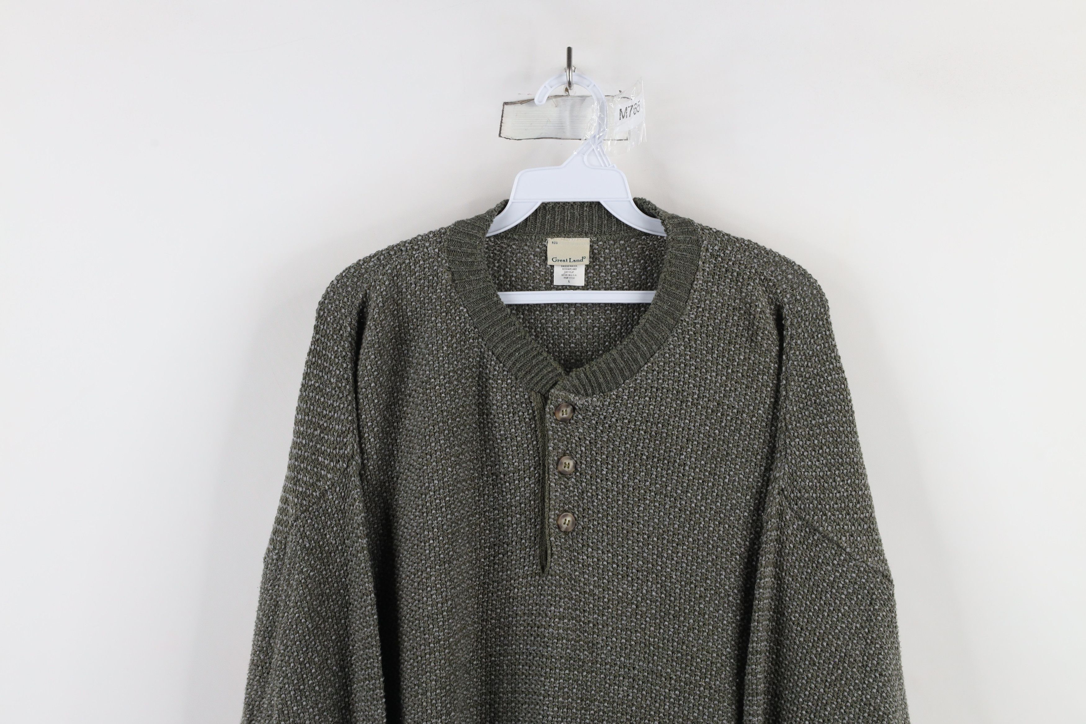Vintage Vintage 90s Streetwear Thermal Knit Henley Sweater Green USA Size US L / EU 52-54 / 3 - 2 Thumbnail
