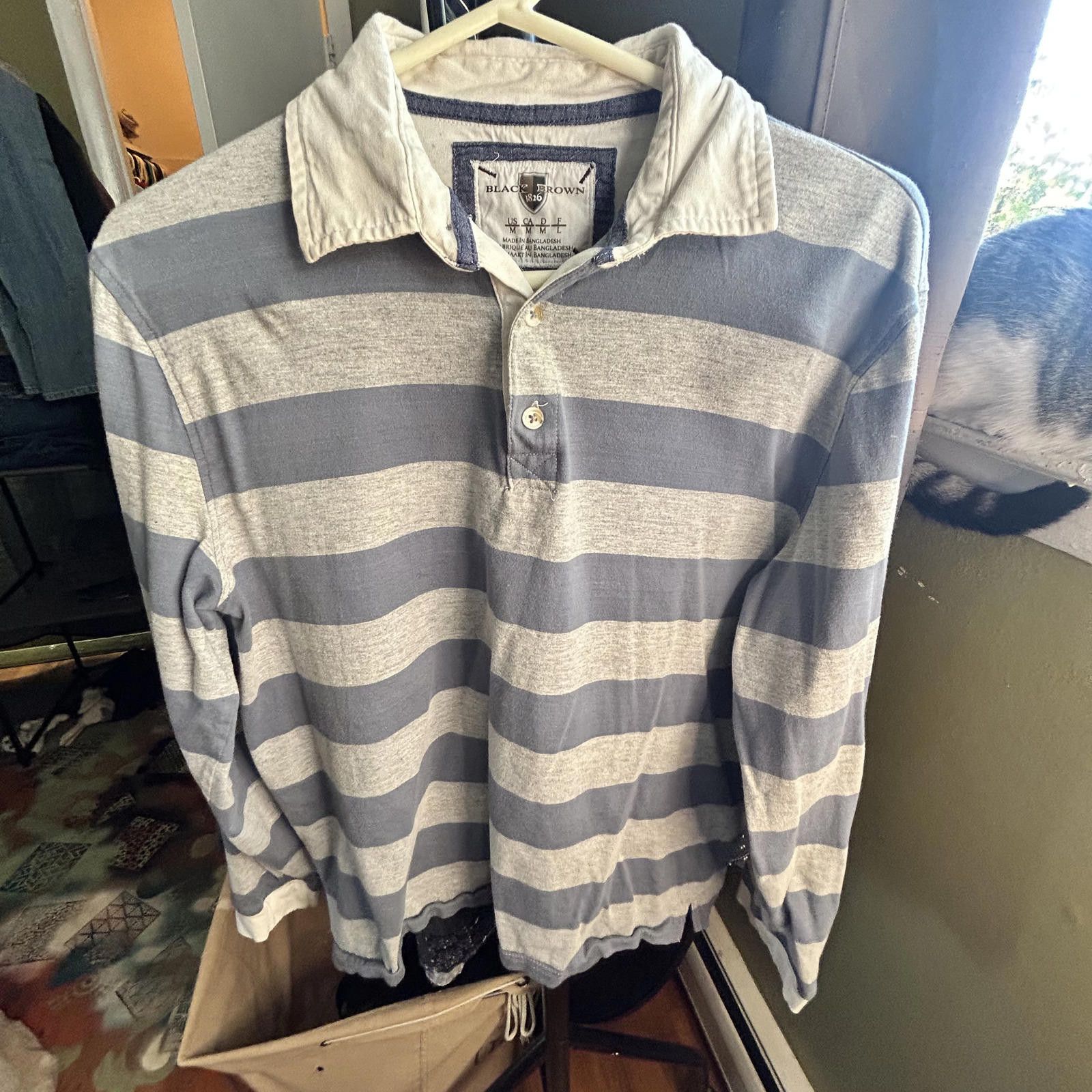 Black Brown 1826 Classic Striped Long Sleeve Polo - Effortlessly Cool! Size US M / EU 48-50 / 2 - 2 Thumbnail