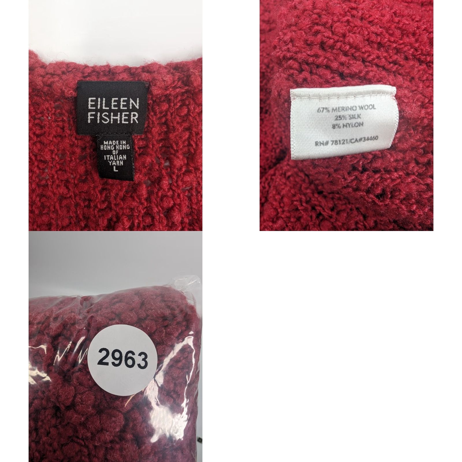 Eileen Fisher Eileen Fisher Sweater Lady Large Red Wool Silk Textured Popcorn V-Neck Slouchy Pullover Knit Open-Knit Size L / US 10 / IT 46 - 8 Thumbnail