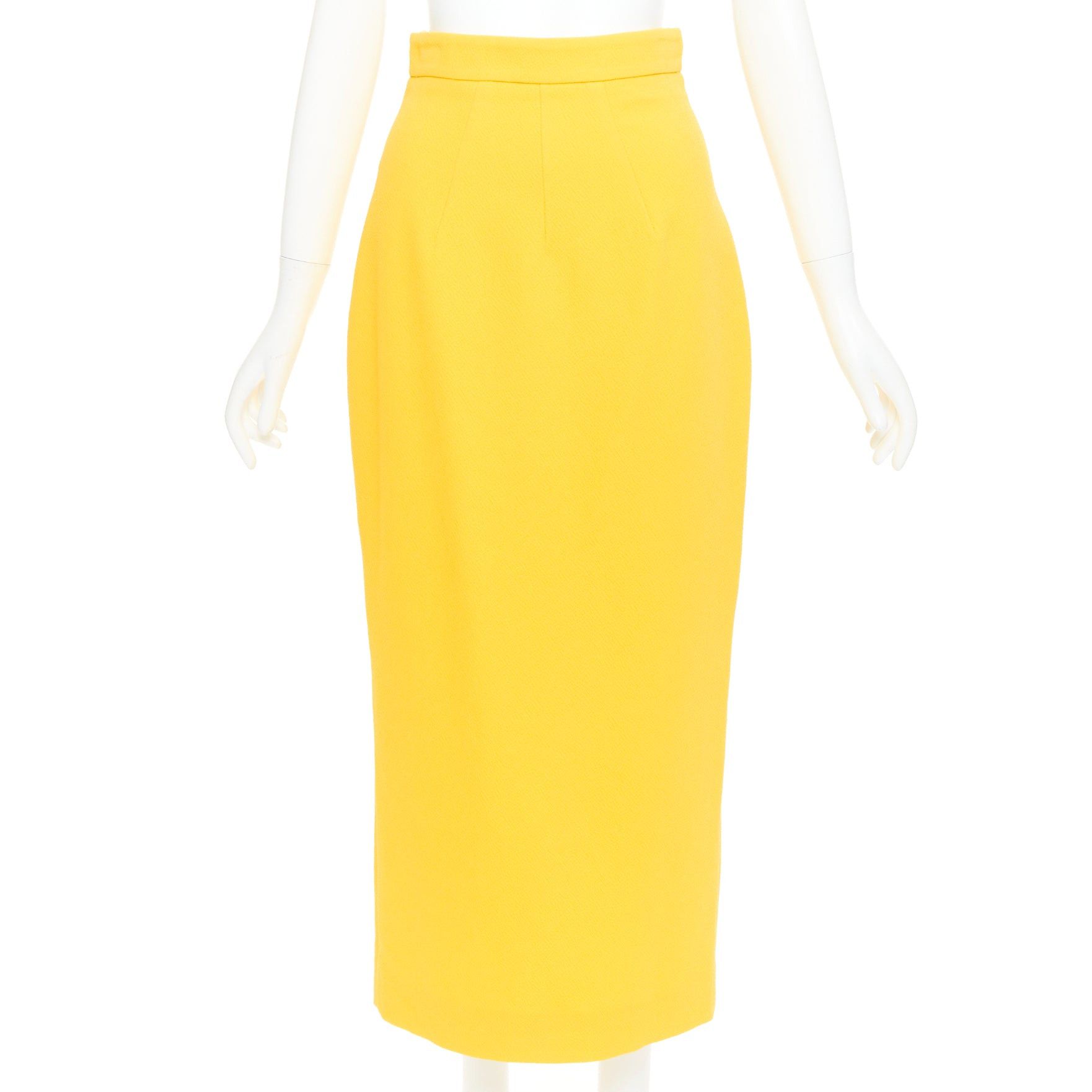 Emilia Wickstead EMILIA WICKSTEAD yellow double crepe high waisted darted pencil skirt UK8 S Size 27" / US 4 / IT 40 - 1 Thumbnail
