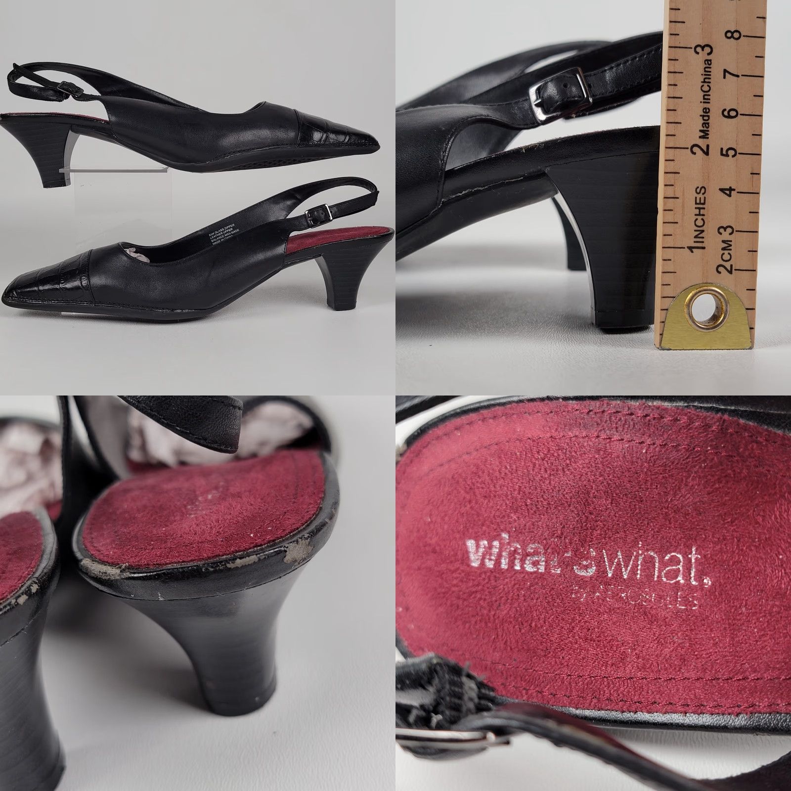 Vintage Aerosoles Slingback Heel Dress Shoes Womens 9.5M Black Animal Print Kitten Buckle Size M / US 6-8 / IT 42-44 - 8 Thumbnail