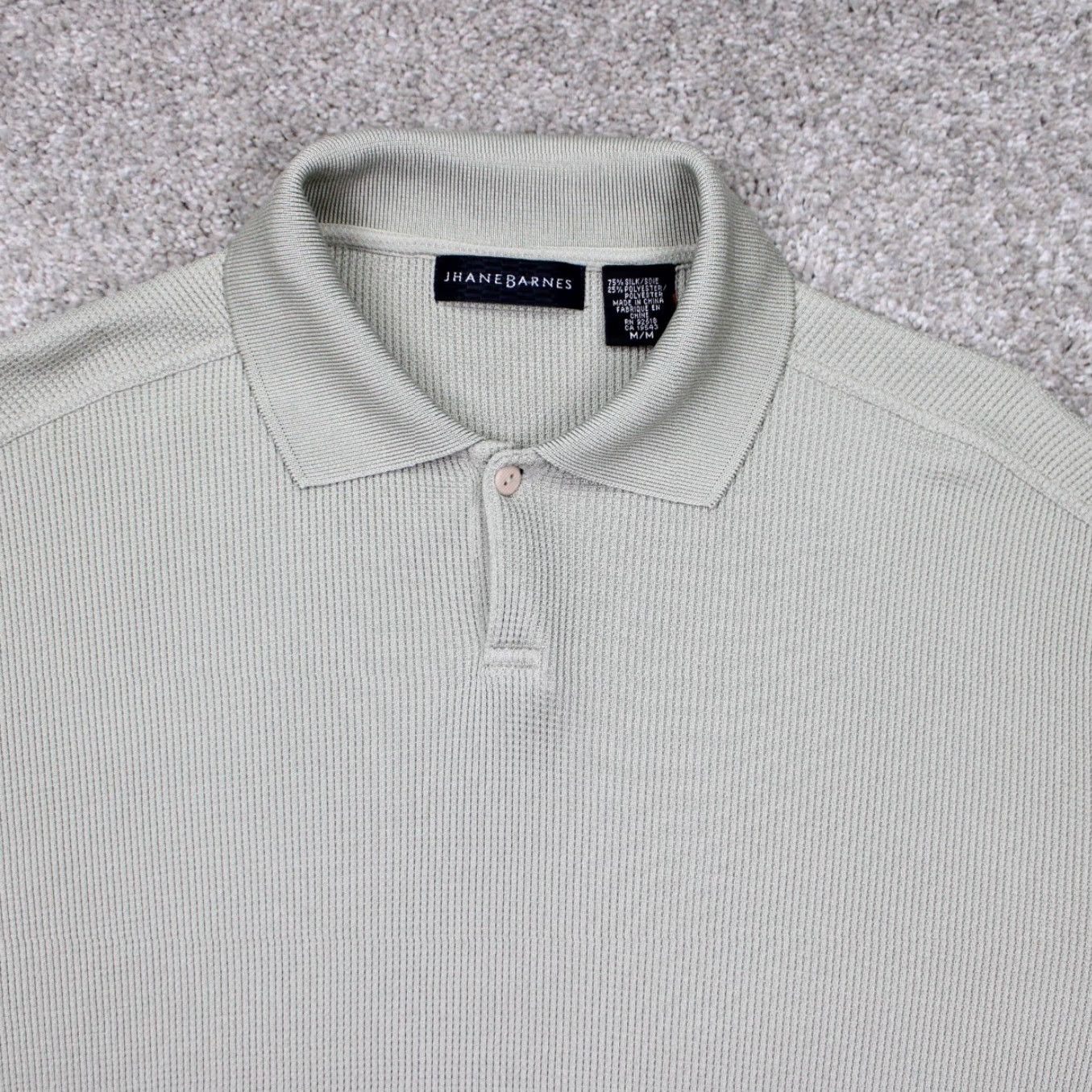 Vintage Jhane Barnes Polo Shirt Mens Medium Beige Silk/Polyester Textured S/S Pullover Size US M / EU 48-50 / 2 - 5 Thumbnail