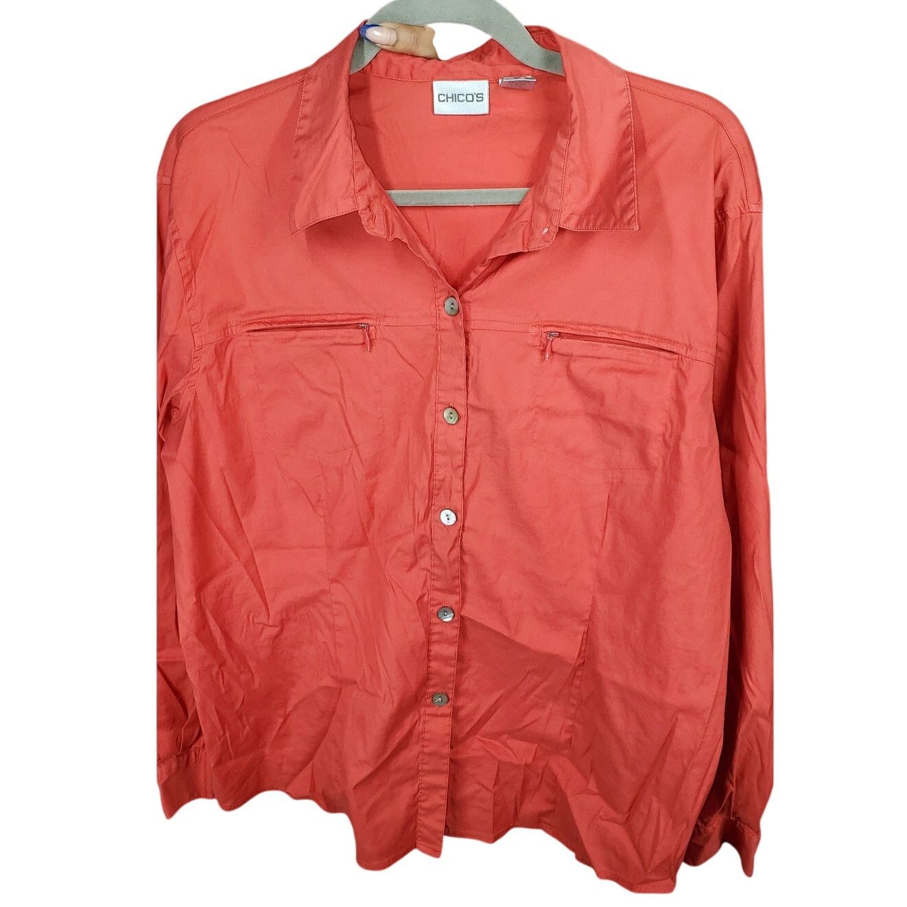 Chicos Chicos Coral Zip Pocket Button Up Shirt Long Sleeve 2 Size L / US 10 / IT 46 - 3 Thumbnail