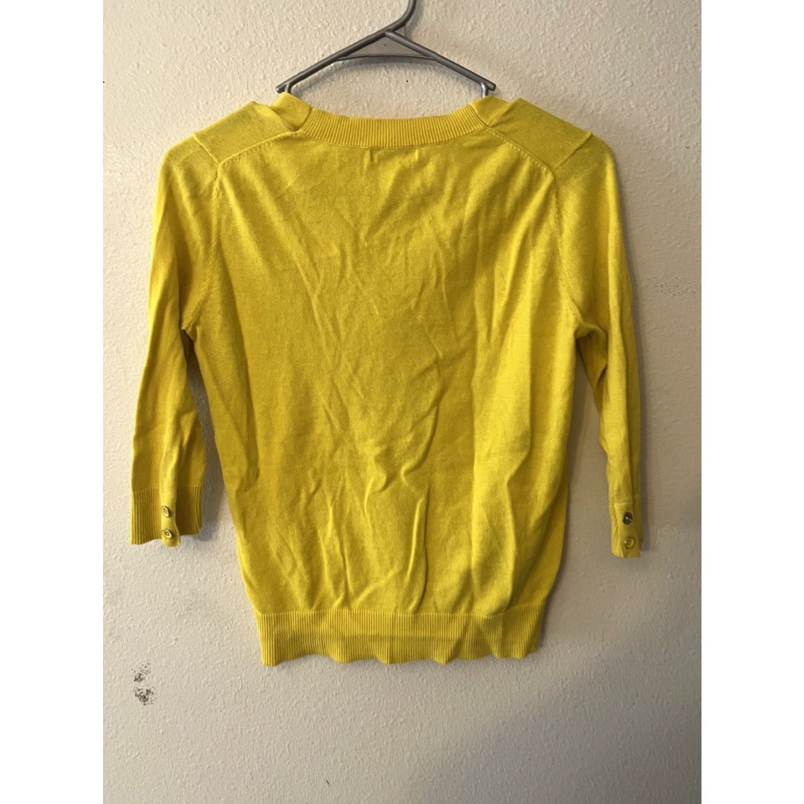 Gap GAP Cardigan Sweater Size XS Button Lightweight 3/4 Sleeve Cotton Yellow Crew Size XS / US 0-2 / IT 36-38 - 3 Thumbnail