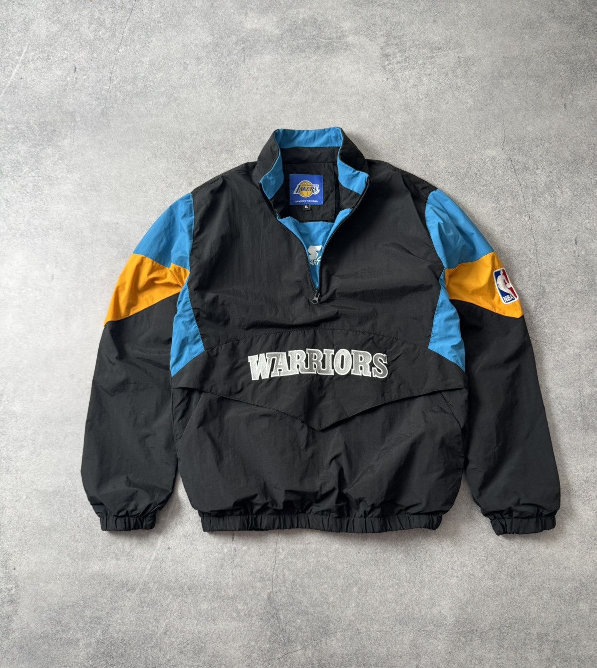 NBA Vintage NBA Warriors nylons y2k big logo 1/4 jacket Size US XL / EU 56 / 4 - 1 Thumbnail