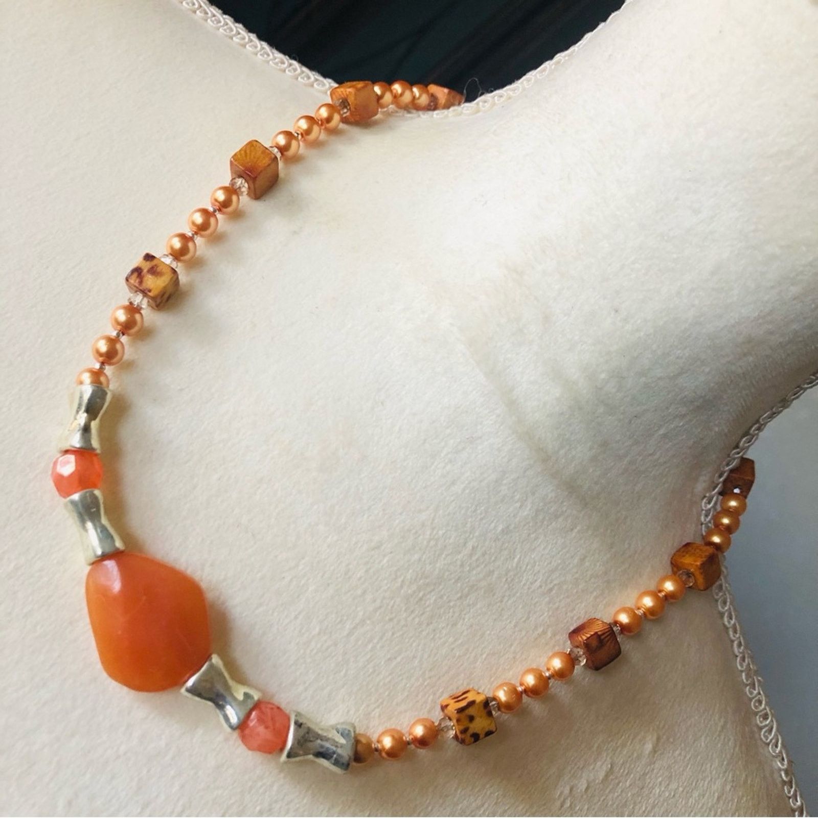 Handmade Handcrafted repurpose mixed material bead Pearl necklac Size ONE SIZE - 1 Thumbnail