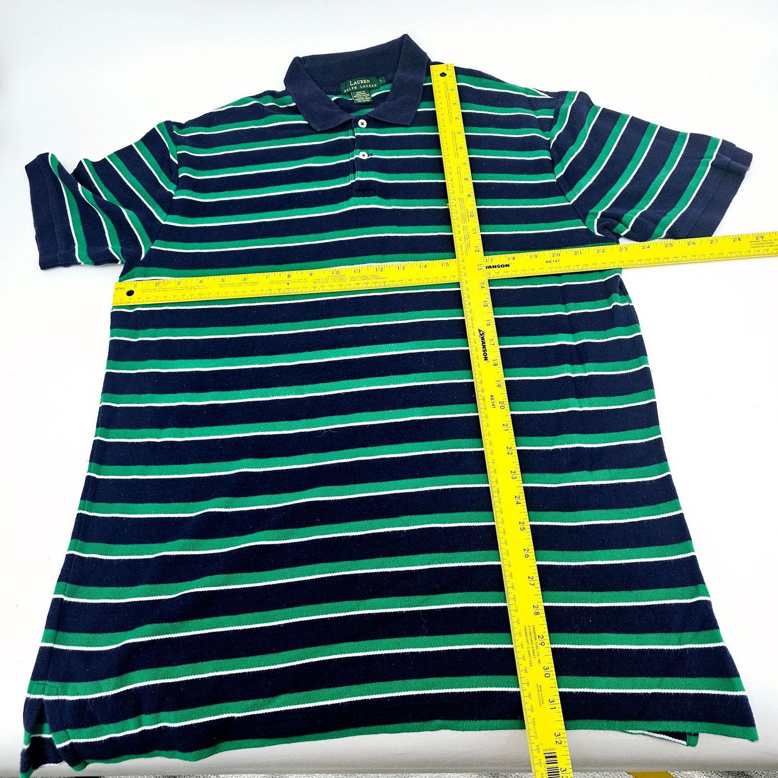 Polo Ralph Lauren Vintage Polo Ralph Lauren Green Navy Striped Polo Shirt L Size US L / EU 52-54 / 3 - 5 Thumbnail