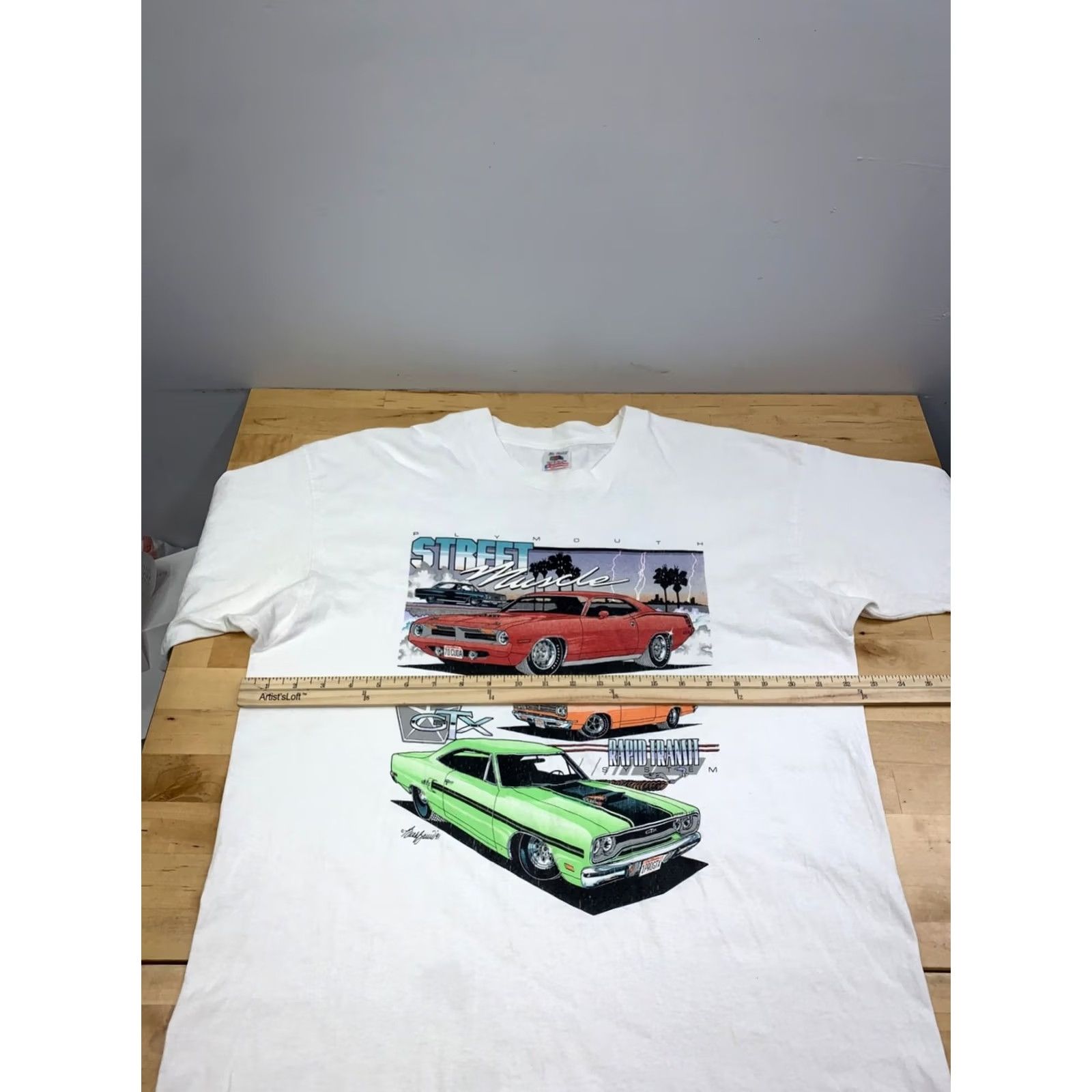 Fruit Of The Loom VINTAGE Fruit of the Loom T-Shirt Muscles Shirt 90s Plymouth Street Car White XL Mens Size US XL / EU 56 / 4 - 6 Thumbnail