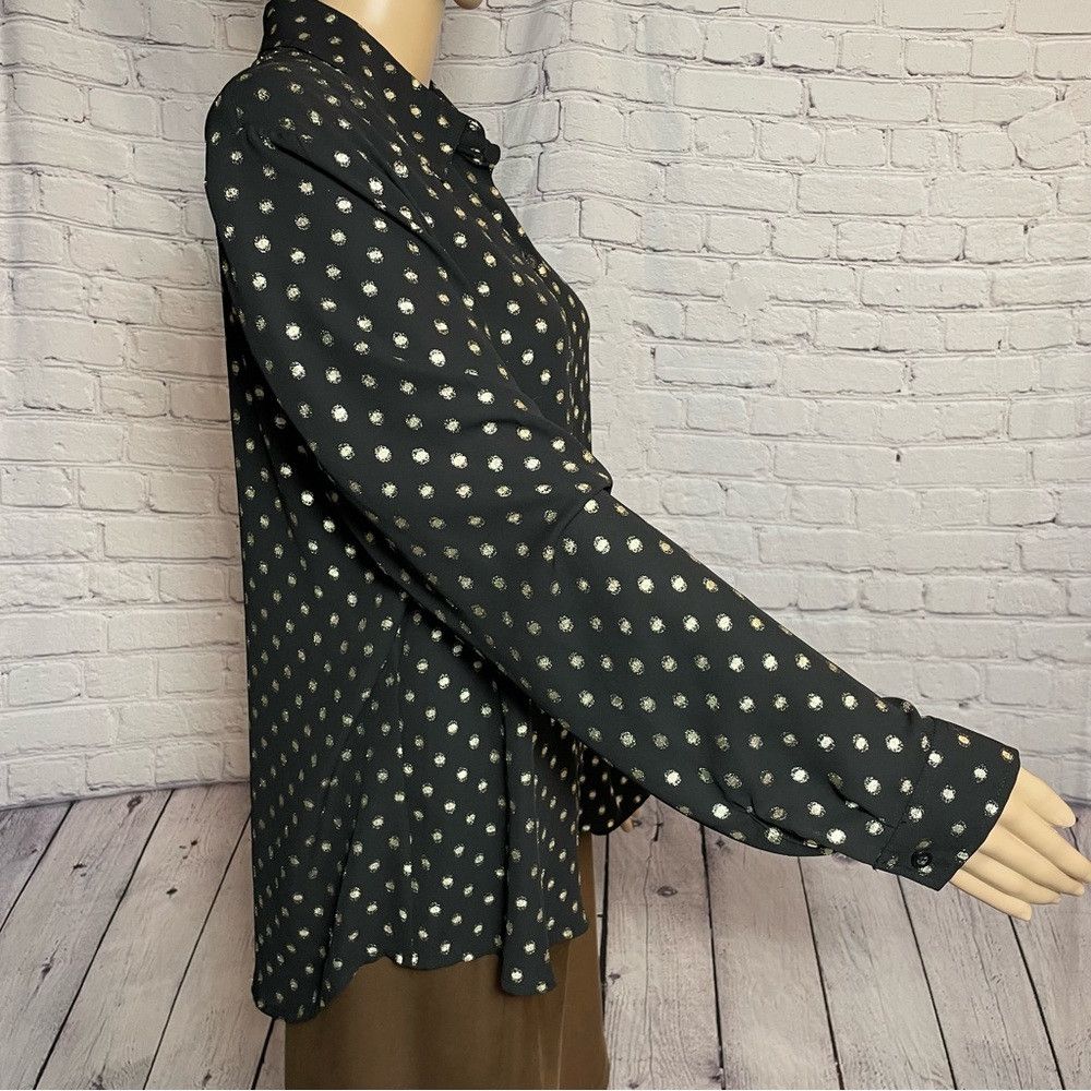 Chicos Chico's Black With Gold Polka Dots Blouse Size 2 US L Size L / US 10 / IT 46 - 3 Thumbnail