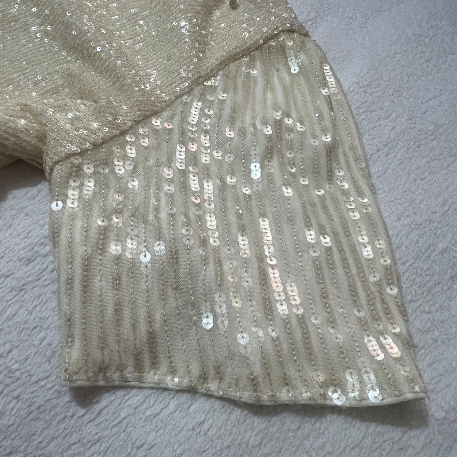 Other Whisper Cream Sequin Sparkly Flutter Sleeve Back Keyhole Top Size L / US 10 / IT 46 - 9 Thumbnail