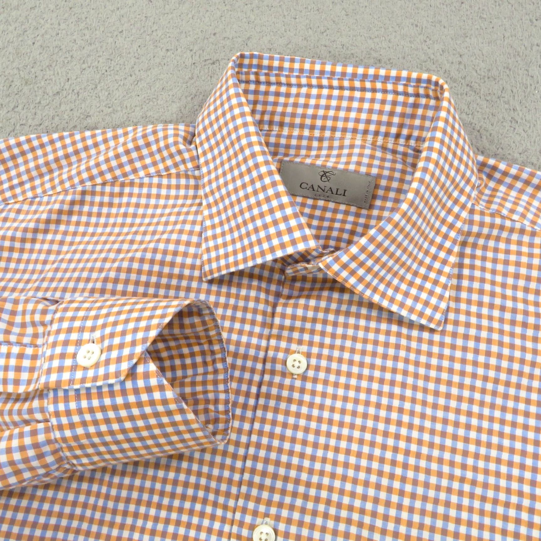 Canali Canali 1934 Shirt Men 16 Orange White Gingham Long Sleeve Button Up Plaid Size US L / EU 52-54 / 3 - 2 Thumbnail