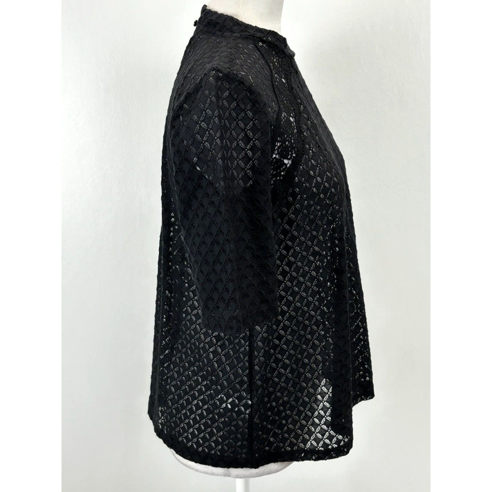 Loft LOFT Blouse Shirt Women XS Black Lace Top Open Crochet Overlay Short Sleeve Dark Romance NEW Size XS / US 0-2 / IT 36-38 - 4 Thumbnail