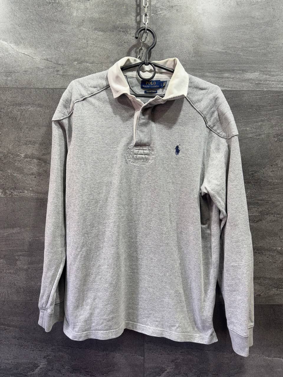 Vintage Ralph Lauren Shirt Polo Gray Long Sleeve Rugby Elbow Patch Size US L / EU 52-54 / 3 - 1 Thumbnail