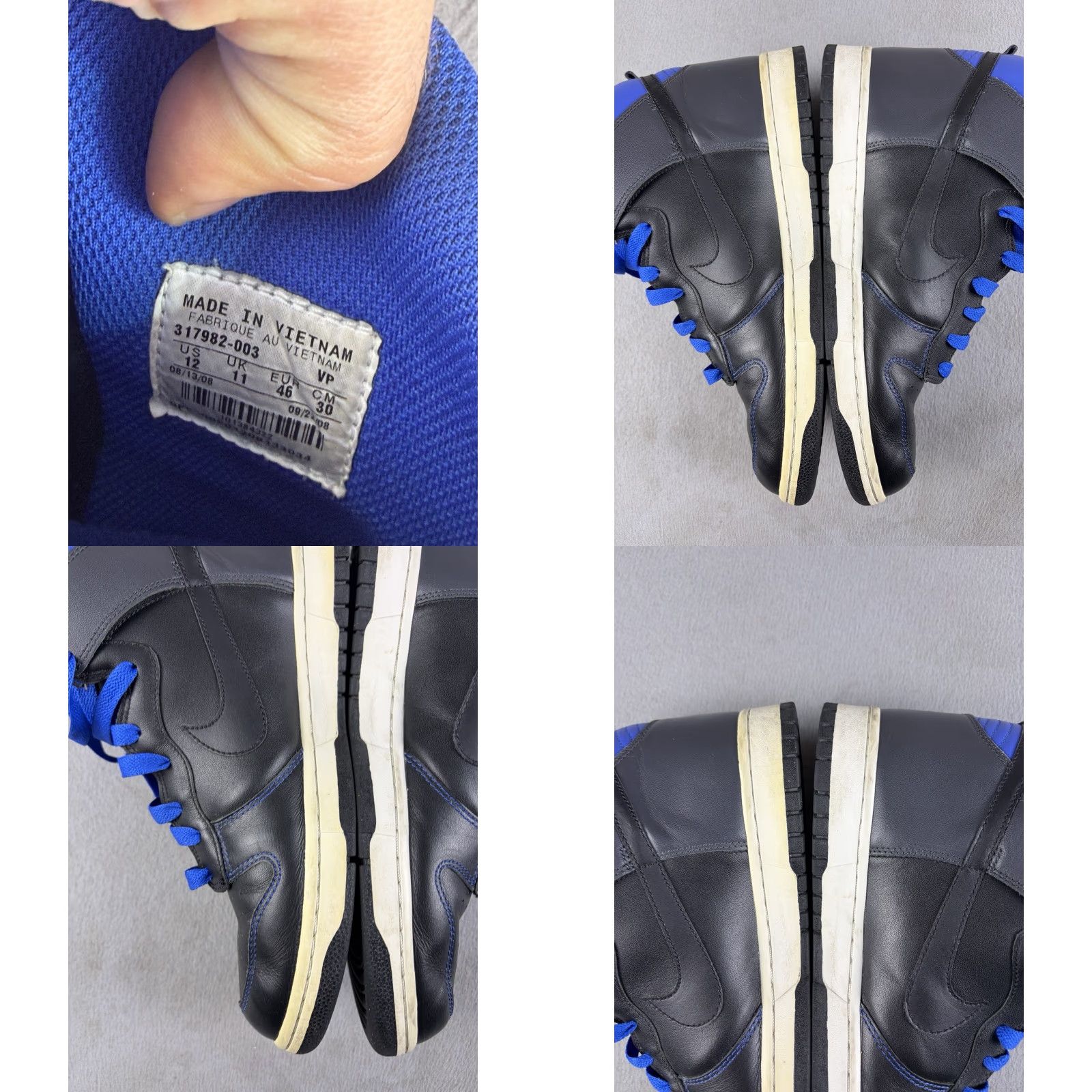 Nike Nike Dunk High Black Blue Sneakers 2008 Men US 12 Leather Rubber High Top 317982-003 Size US 12 / EU 45 - 8 Thumbnail
