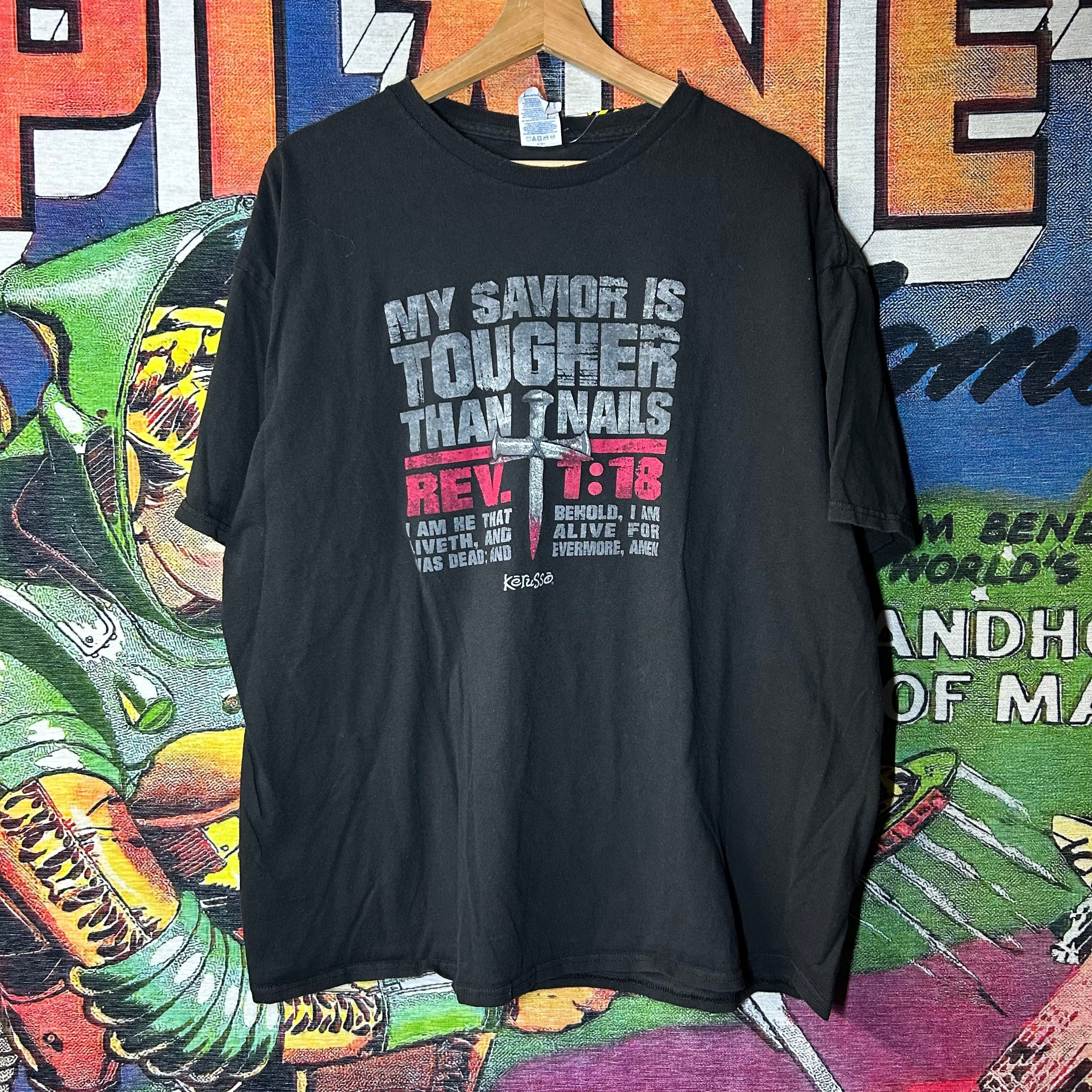 Vintage Vintage Y2K ‘My Savior is Tougher Than Nails’ Tee Size 2XL Size US XXL / EU 58 / 5 - 1 Thumbnail