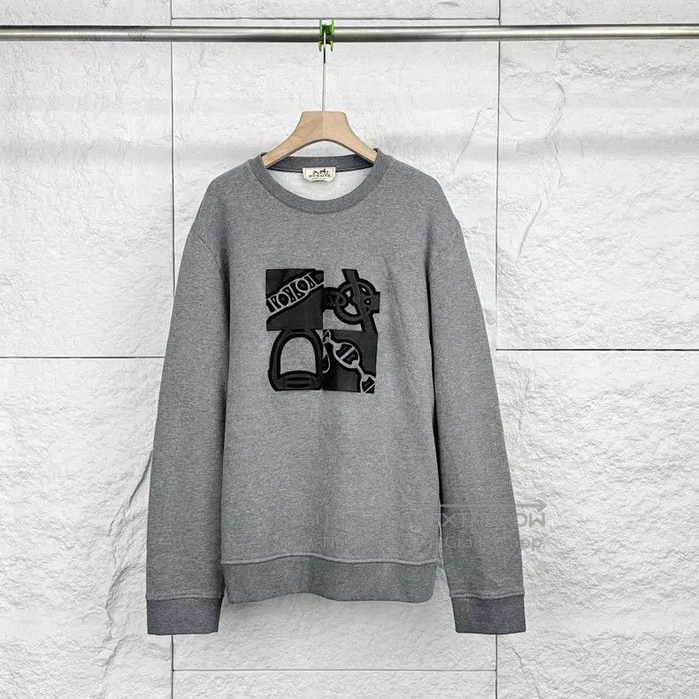 Hermes Hermes Gray Geometric Patchwork Leather Sweatshirt Size XXL / US 16-18 / IT 52-54 - 1 Thumbnail