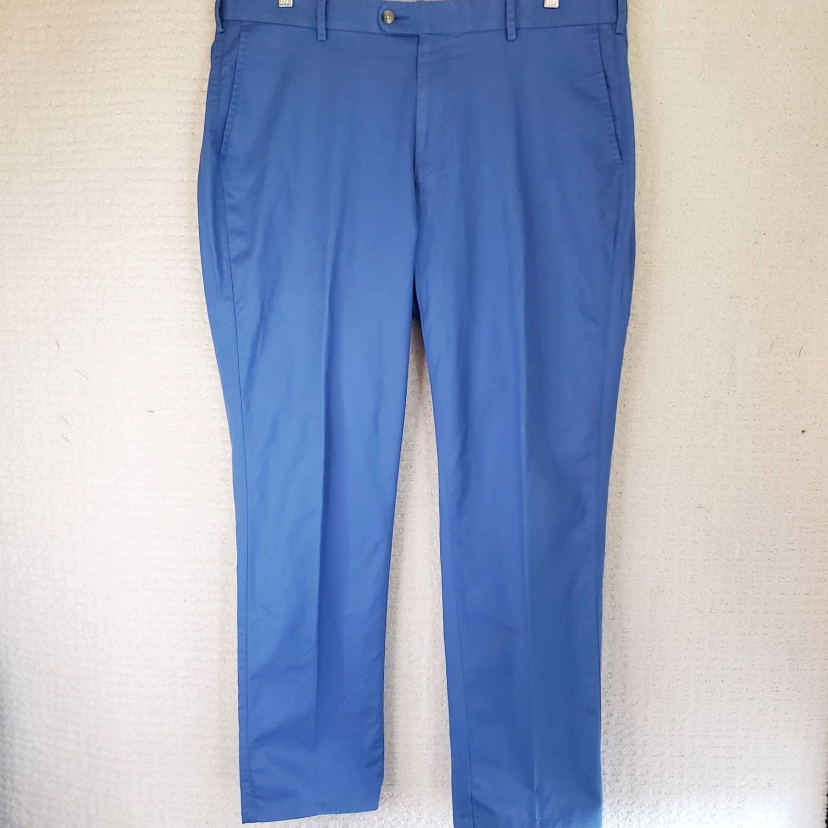 Peter Millar PETER MILLAR Pants Men 38W 30L Blue Pima Cotton Spandex Stretch Flat Front Khakis Regular Size US 38 / EU 54 - 2 Thumbnail