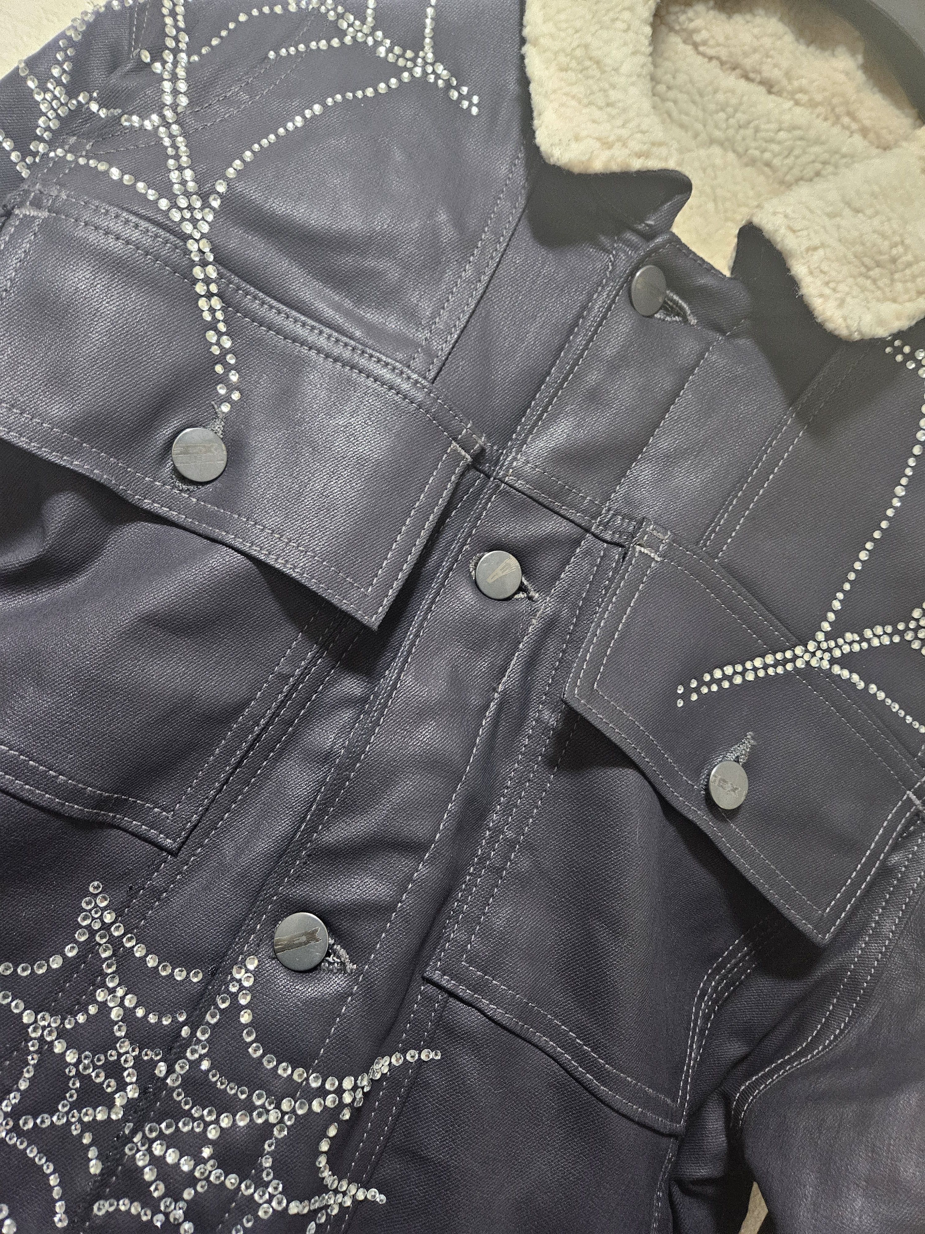 Sp5der Black Waxed Denim Sherpa Lined Trucker Jacket Size US S / EU 44-46 / 1 - 8 Thumbnail