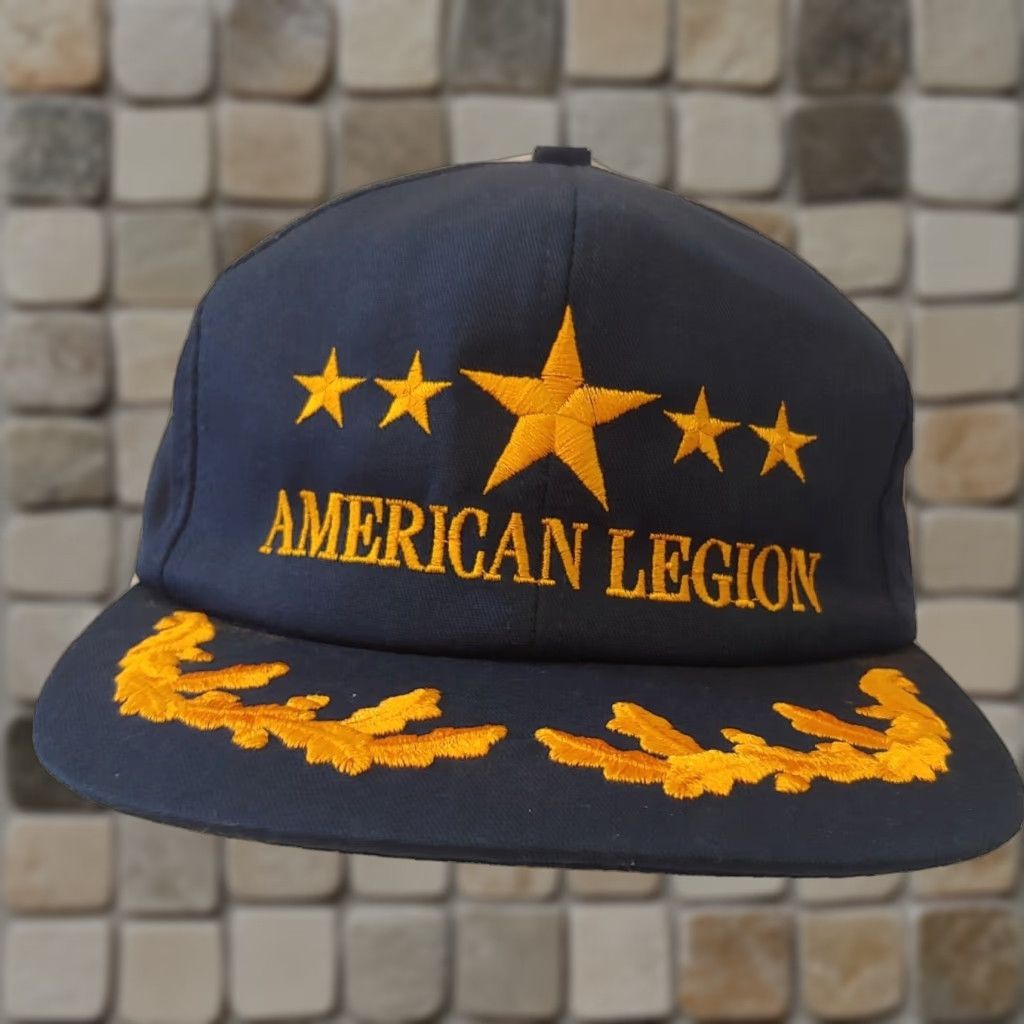 Vintage VINTAGE American Legion Hat Adult Navy Blue Gold Star Snap Back Flat Brim Veteran Size ONE SIZE - 1 Thumbnail