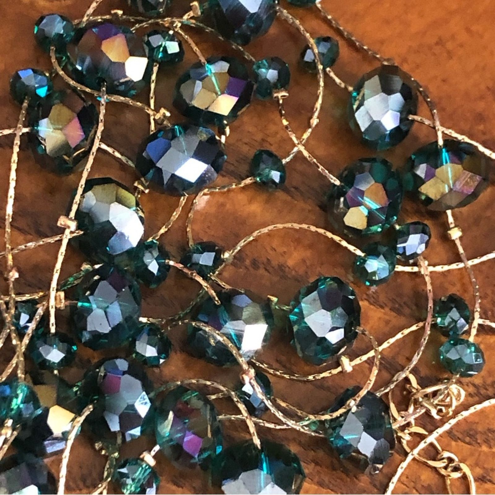 Vintage Vintage 90s peacock blue faceted glass crystal necklace Size ONE SIZE - 6 Thumbnail