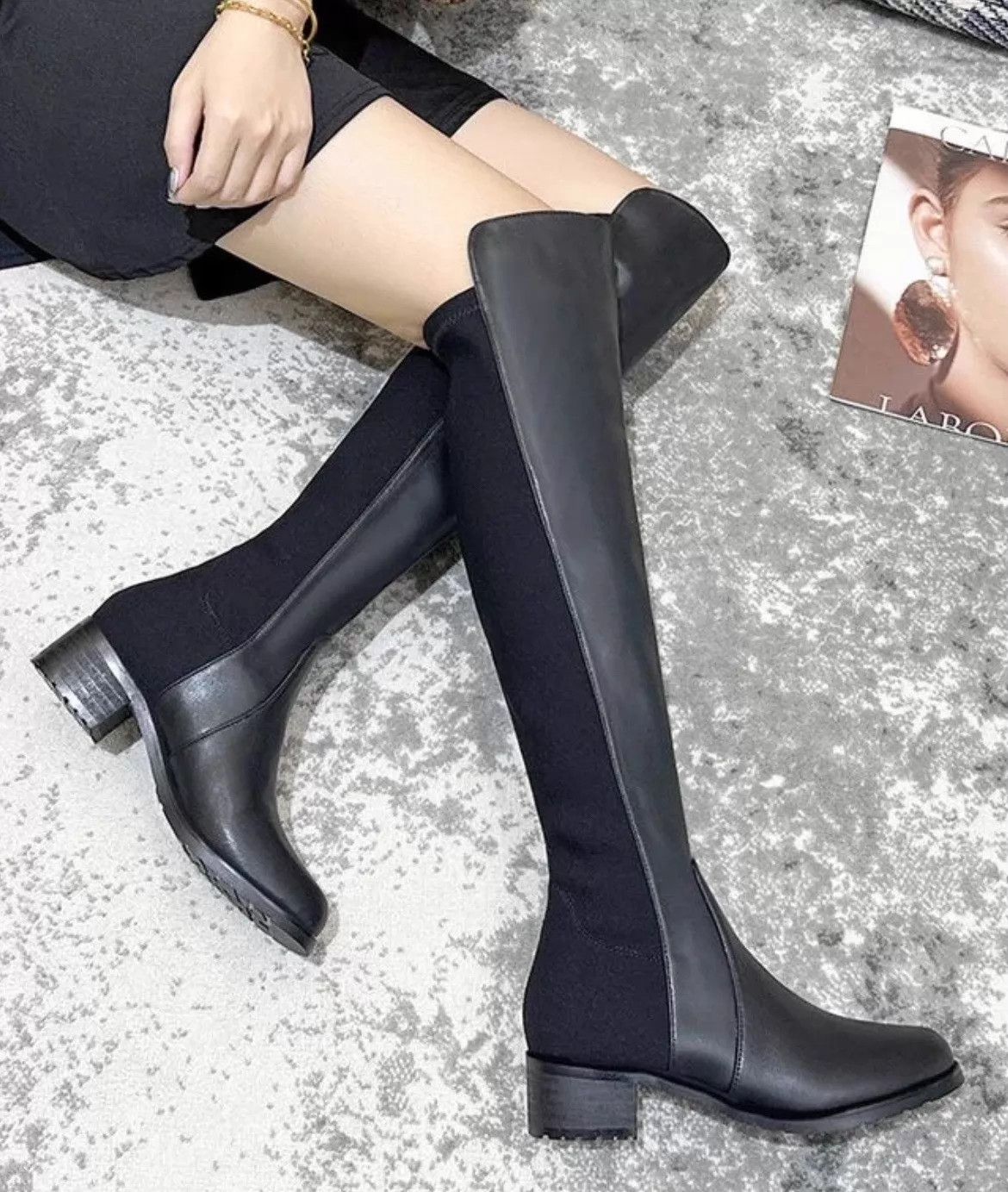 Other Pre-owned SW Black Stretchy Knee-high Boots 35 Size US 4.5 / IT 34.5 - 6 Thumbnail
