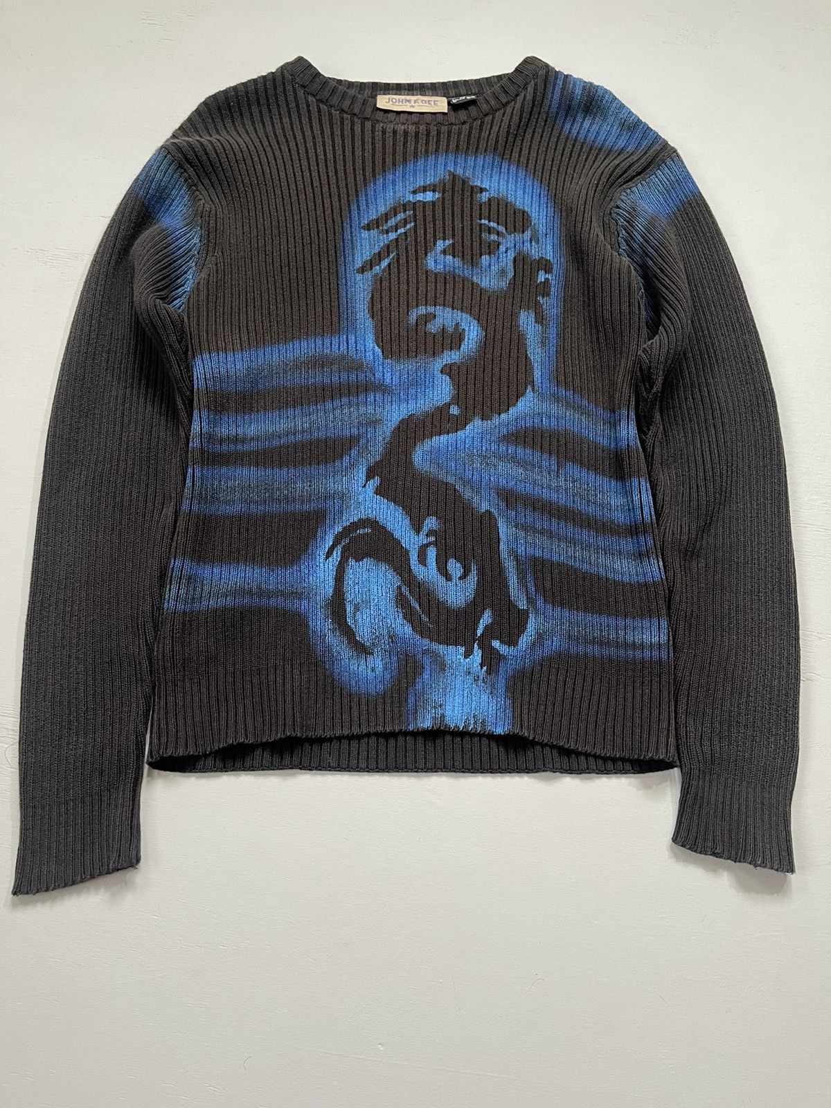 Japanese Brand Faded Dirty Y2K Dragon Japan Style Thrashed Ribbed Sweater Size US M / EU 48-50 / 2 - 5 Thumbnail