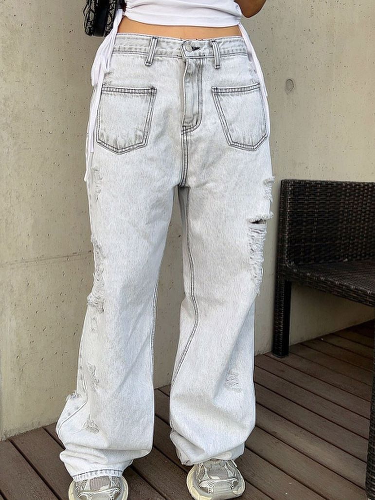 image of Vintage Low-Waisted And Pendant Jeans in Light Blue, Women's (Size 28)