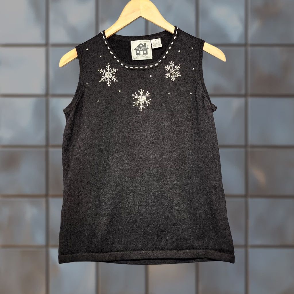Vintage VINTAGE Storybook Knits Tank Top Womens Medium Black Beaded Snowflakes Sleeveless Size M / US 6-8 / IT 42-44 - 1 Thumbnail