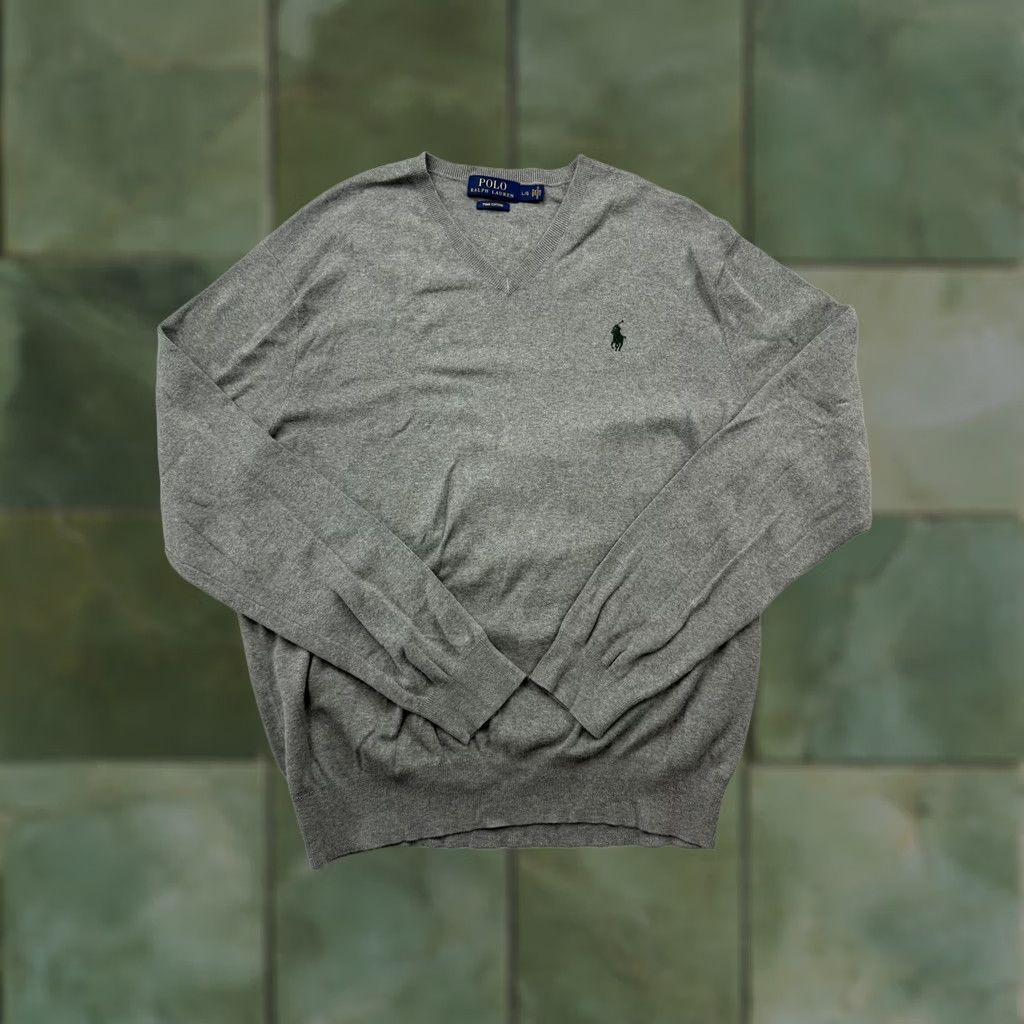 Polo Ralph Lauren Polo Ralph Lauren Mens Large Gray V Neck Pima Cotton Knit Sweater Pullover Size US L / EU 52-54 / 3 - 1 Thumbnail