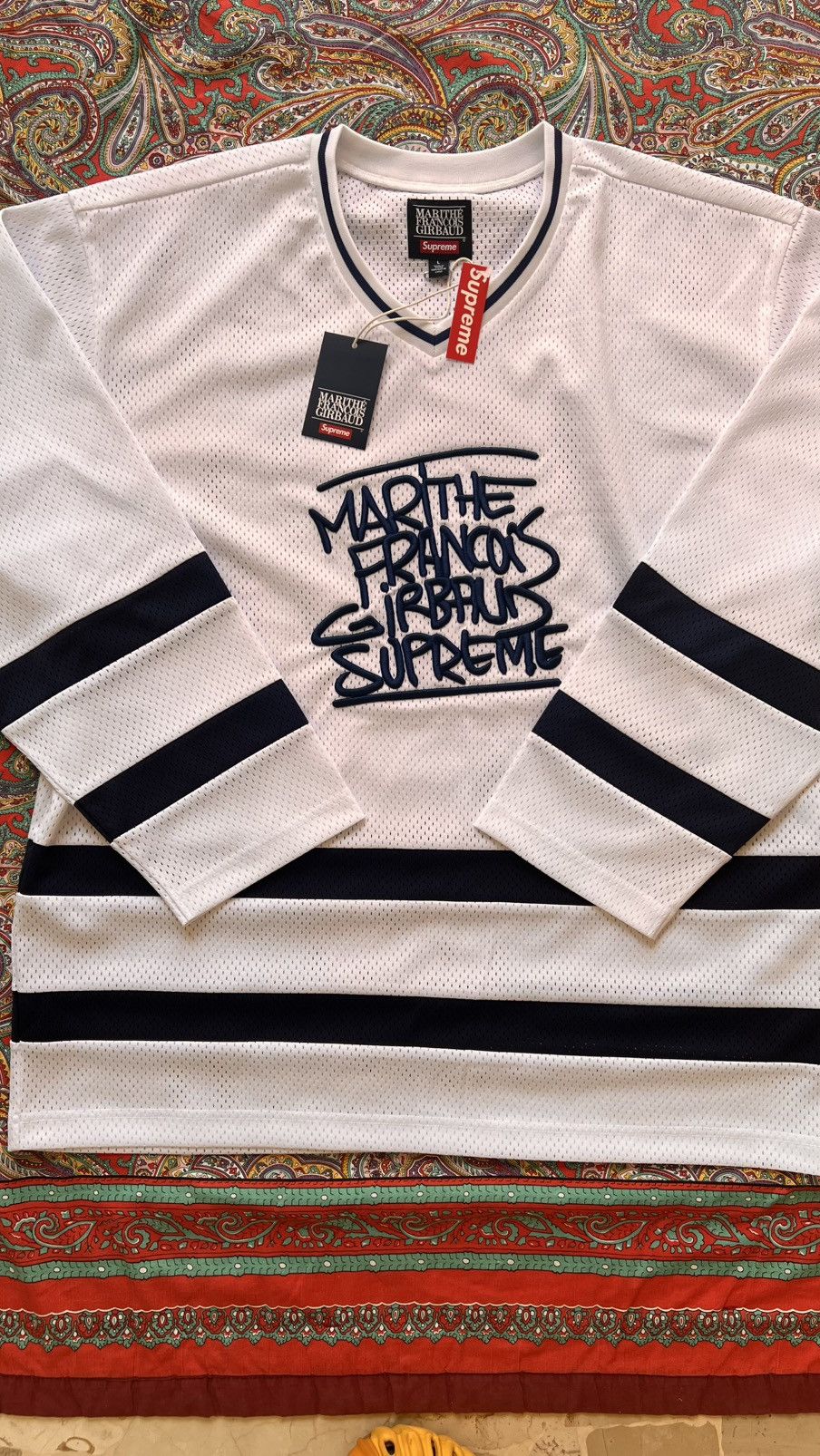 L Supreme Marithé Francois Girbaud hockey jersey white blue